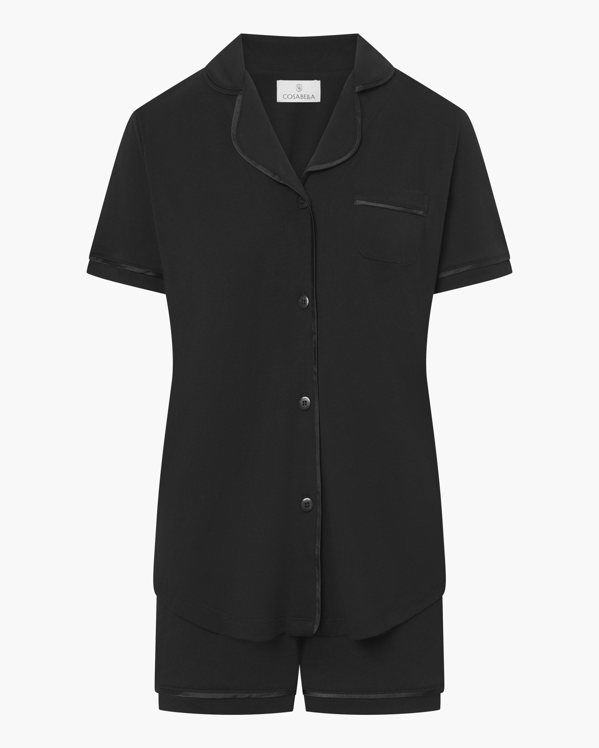 Schwarz Set - Bella Kurzärmeliges Top & Boxer Pyjama-Set