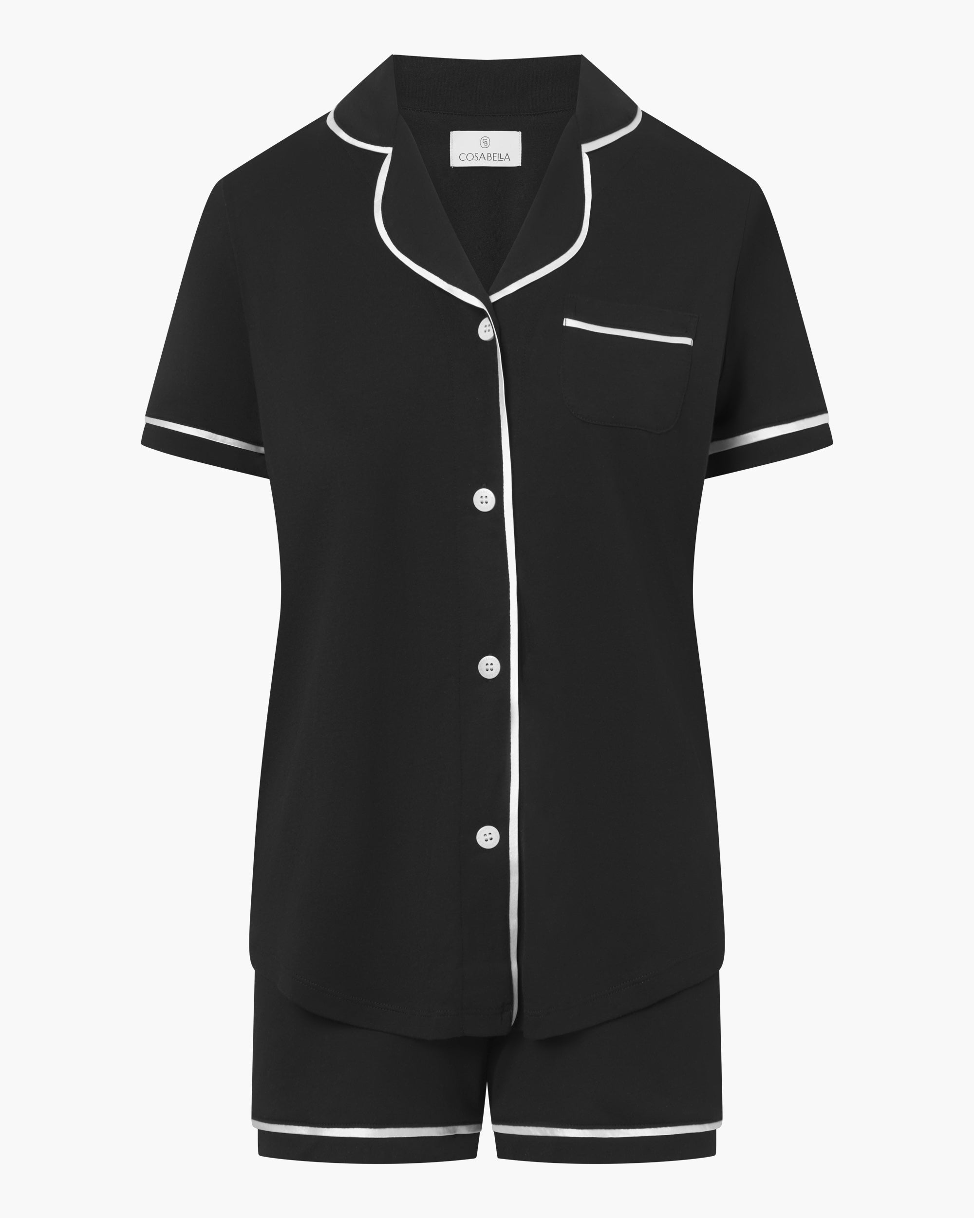 Black Set - Bella Short Sleeve Top & Boxer Pajama Set