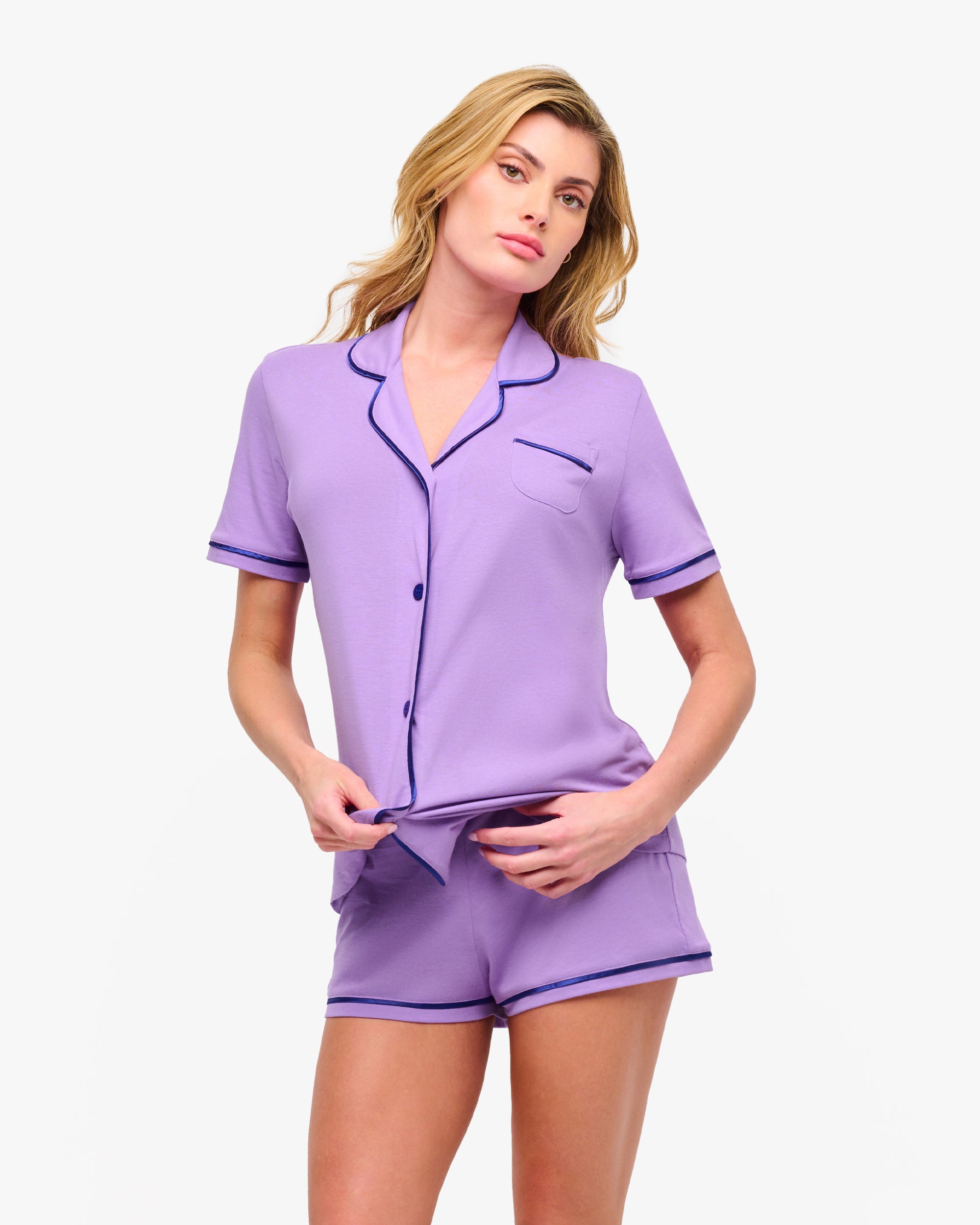 Purple Set - Bella Short Sleeve Top & Boxer Pajama Set