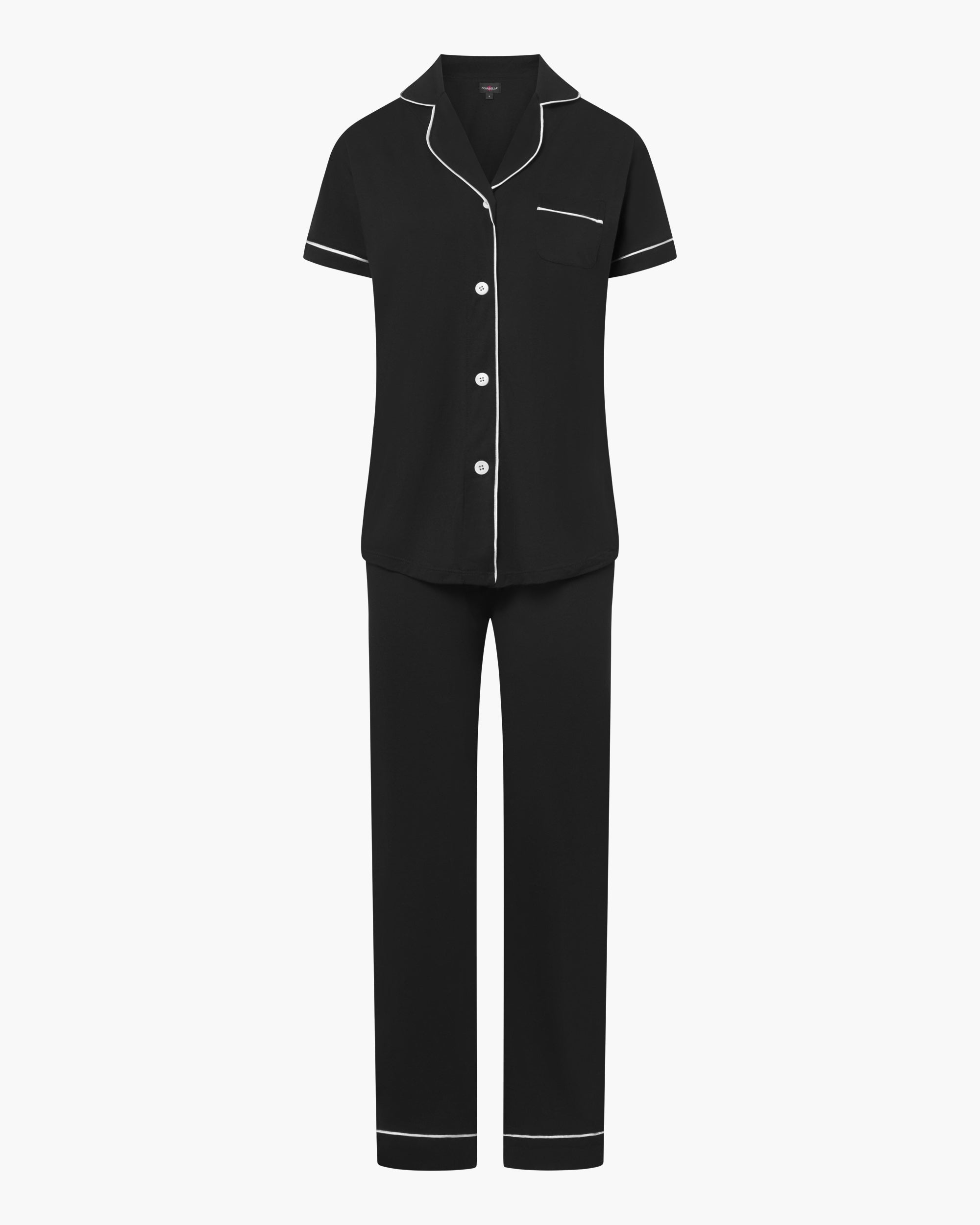 Schwarz Set - Bella Kurzärmeliges Top & Hose Pyjama-Set