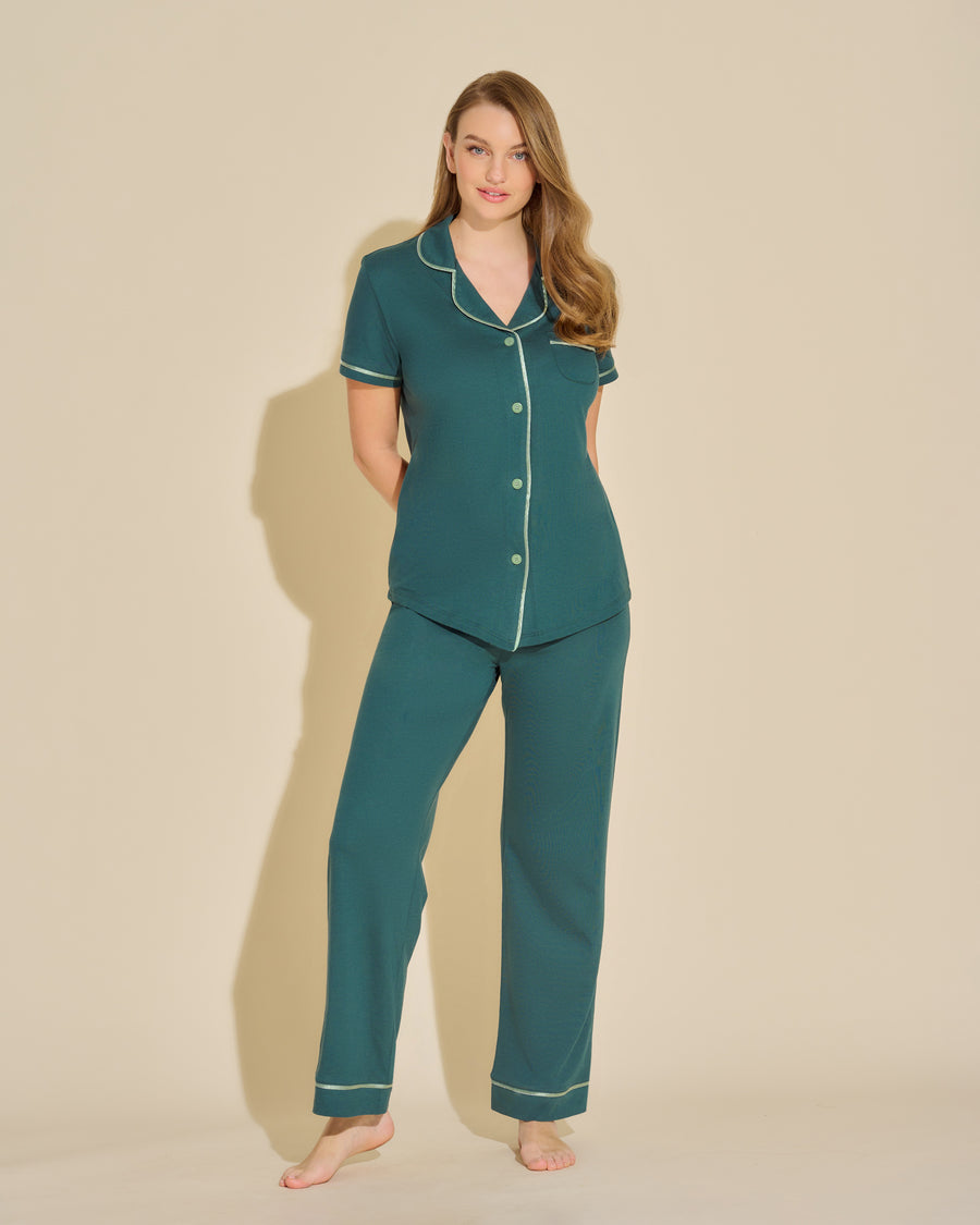 Grün Set - Bella Kurzärmeliges Top & Hose Pyjama-Set