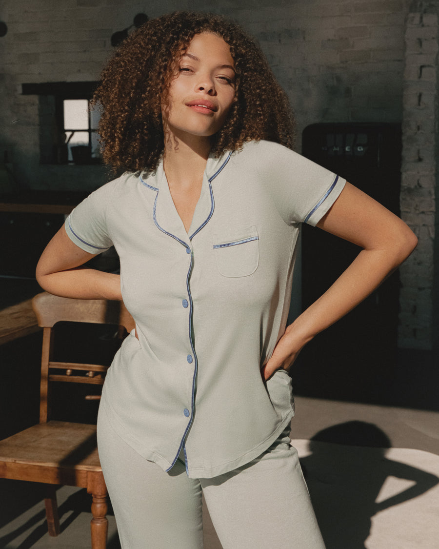 Grün Set - Bella Kurzärmeliges Top & Hose Pyjama-Set