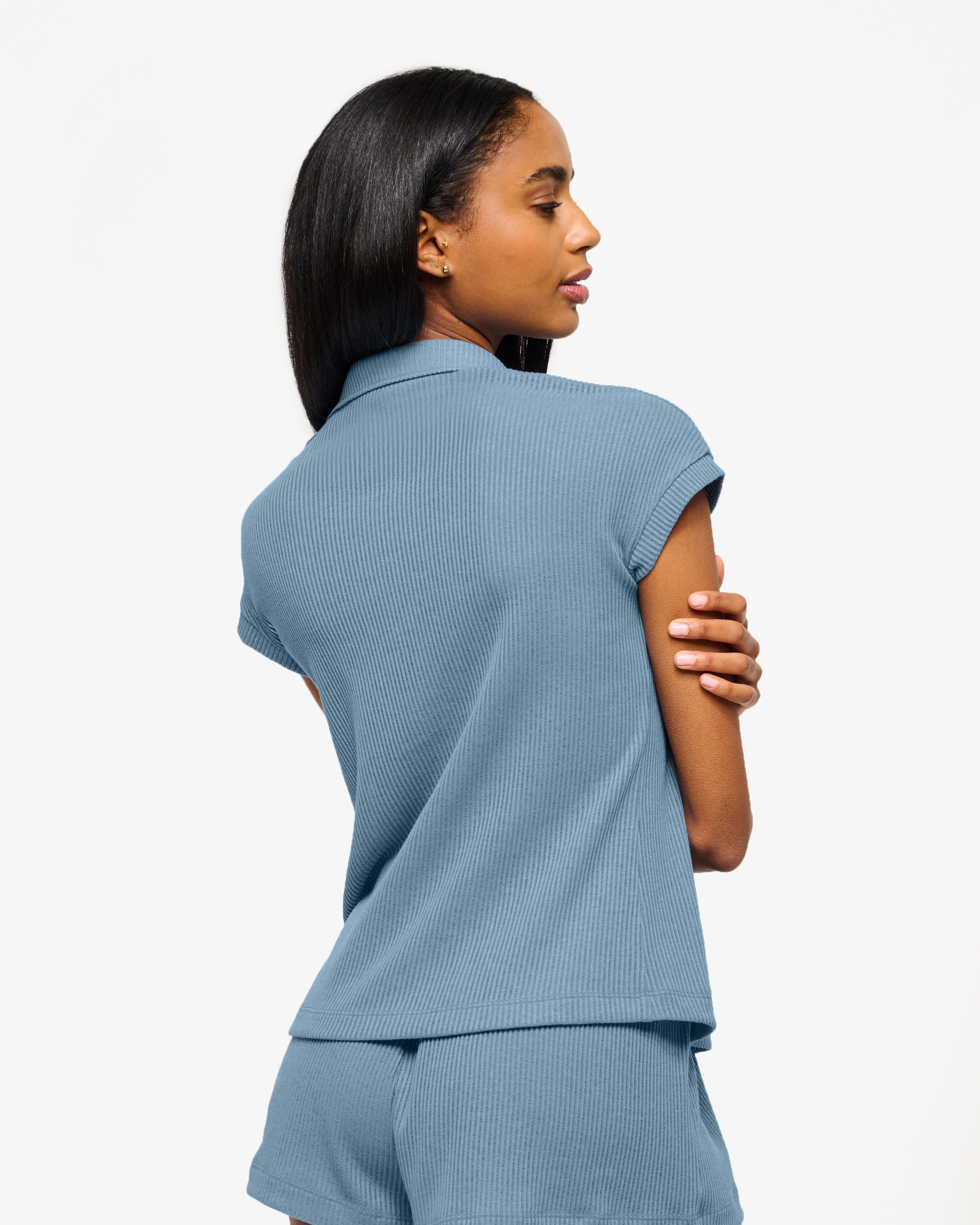 Azul Tops - Armonia Camisa De Manga Corta De Algodón Pima