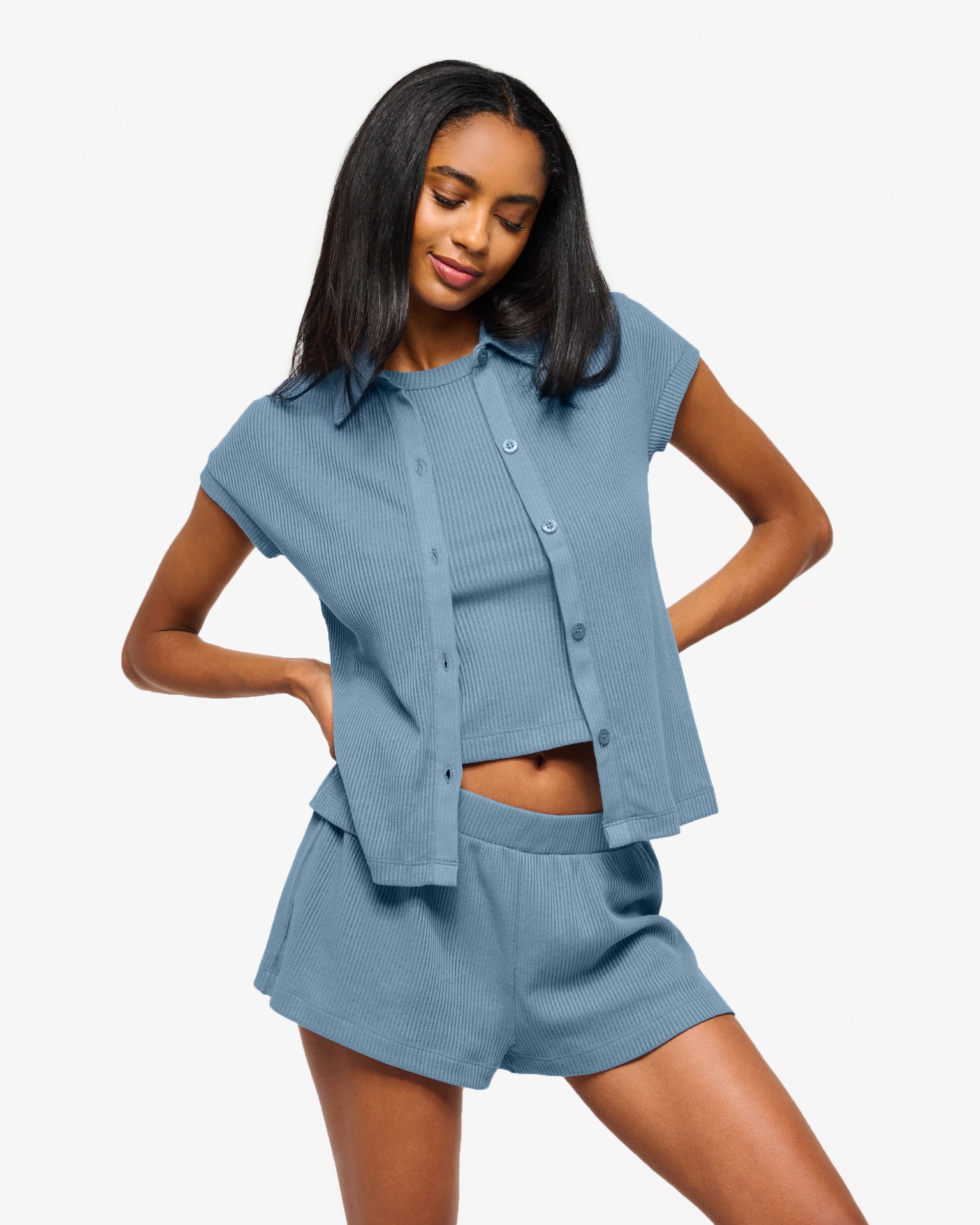 Blau Top - Armonia Pima-Baumwoll-Kurzarmshirt