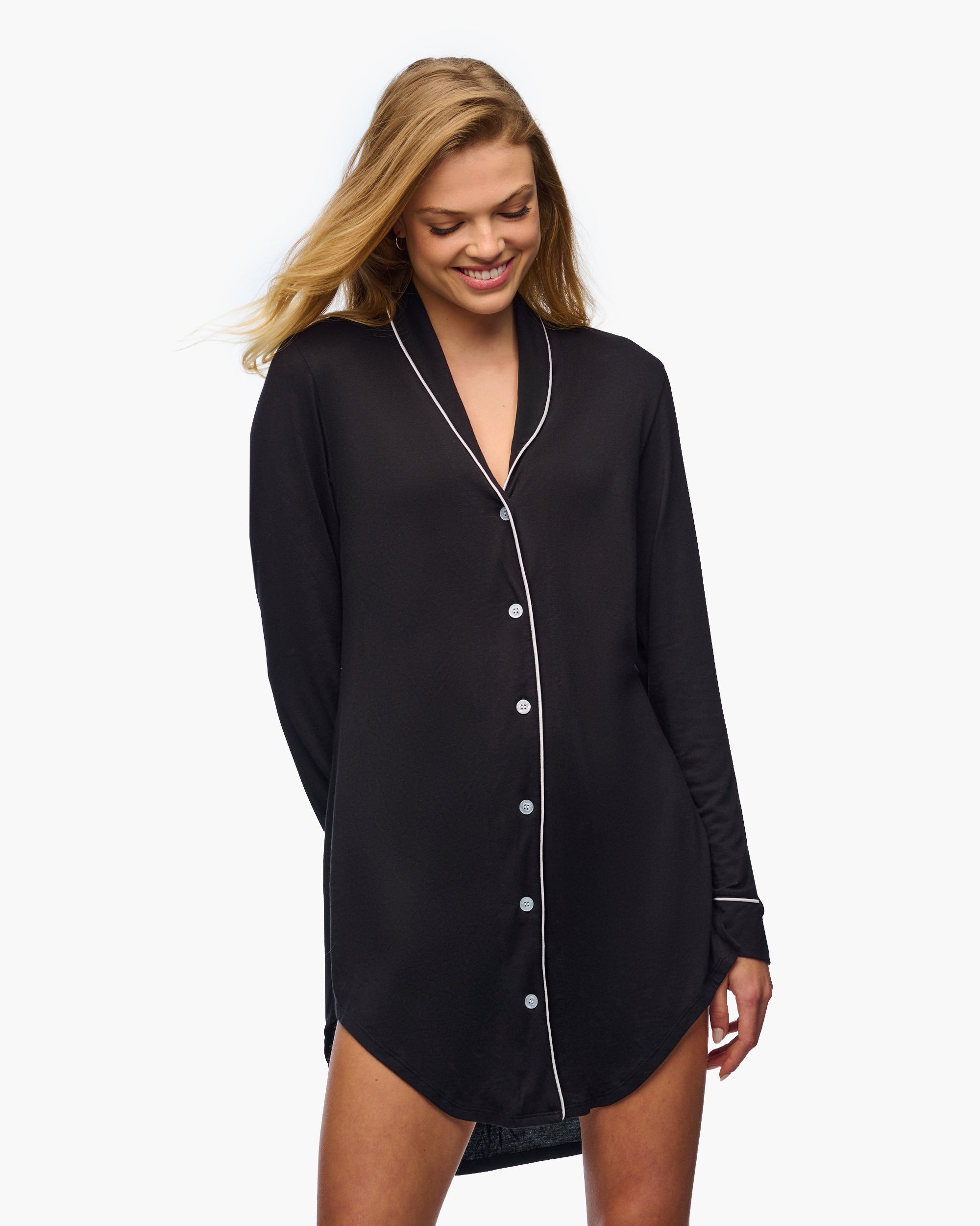 Nero Maglie - Pima Lusso Camicia Da Notte
