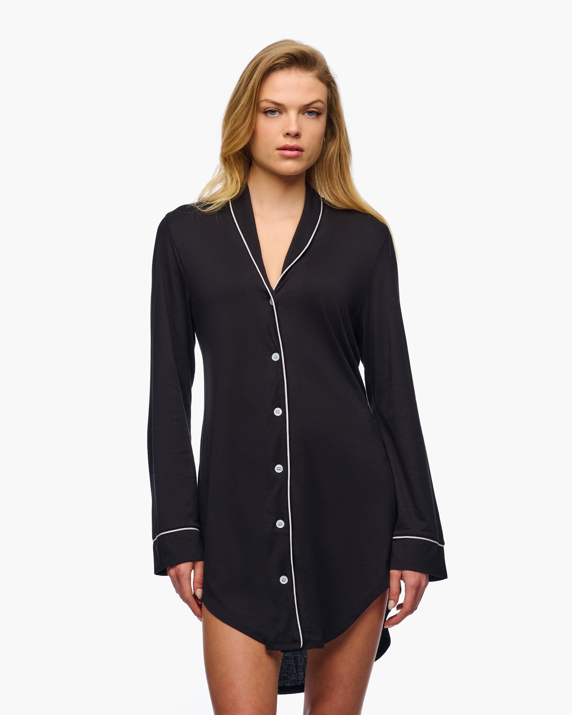 Nero Maglie - Pima Lusso Camicia Da Notte