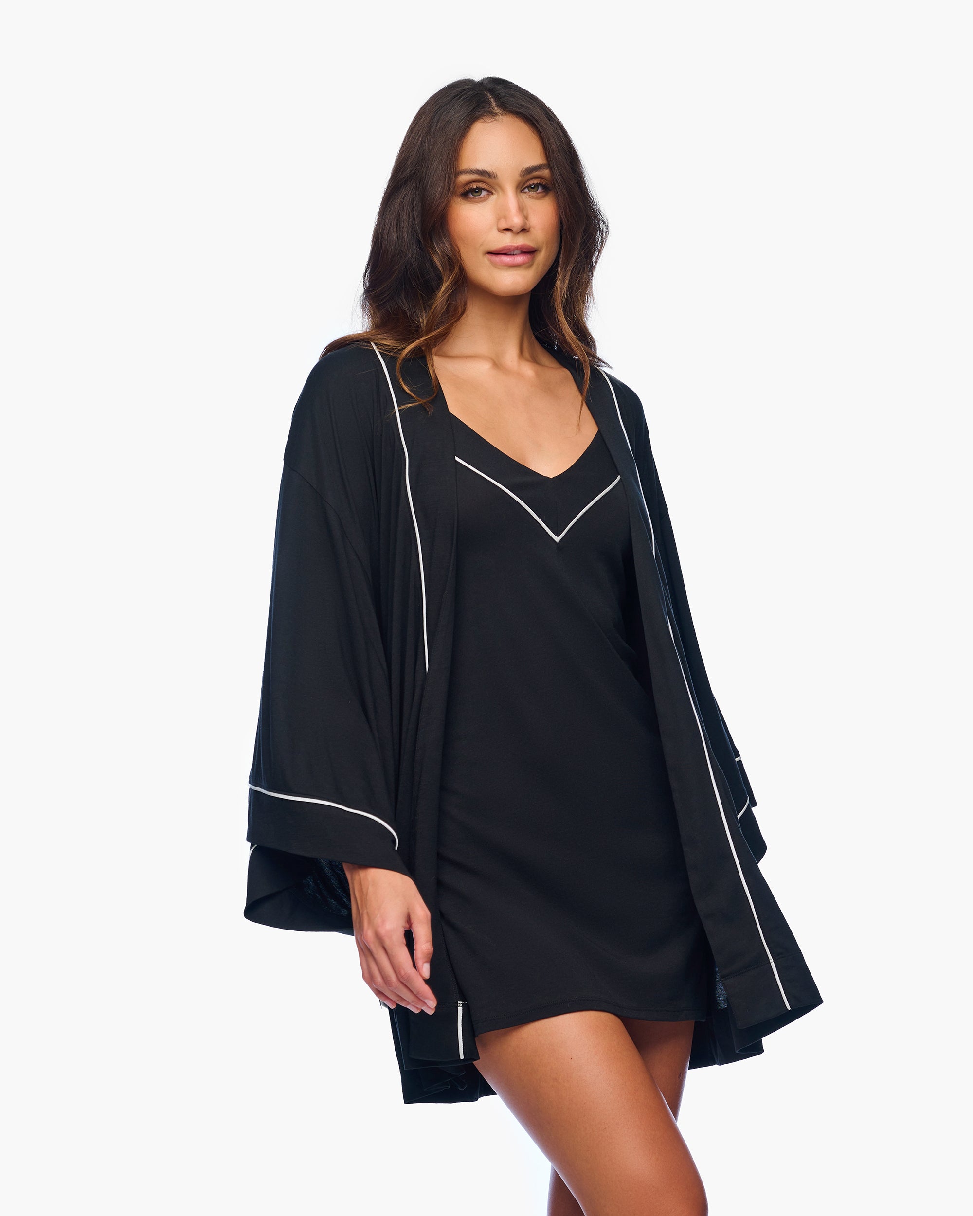 Nero Kaftan A Kimono - Pima Lusso Kimono Corto