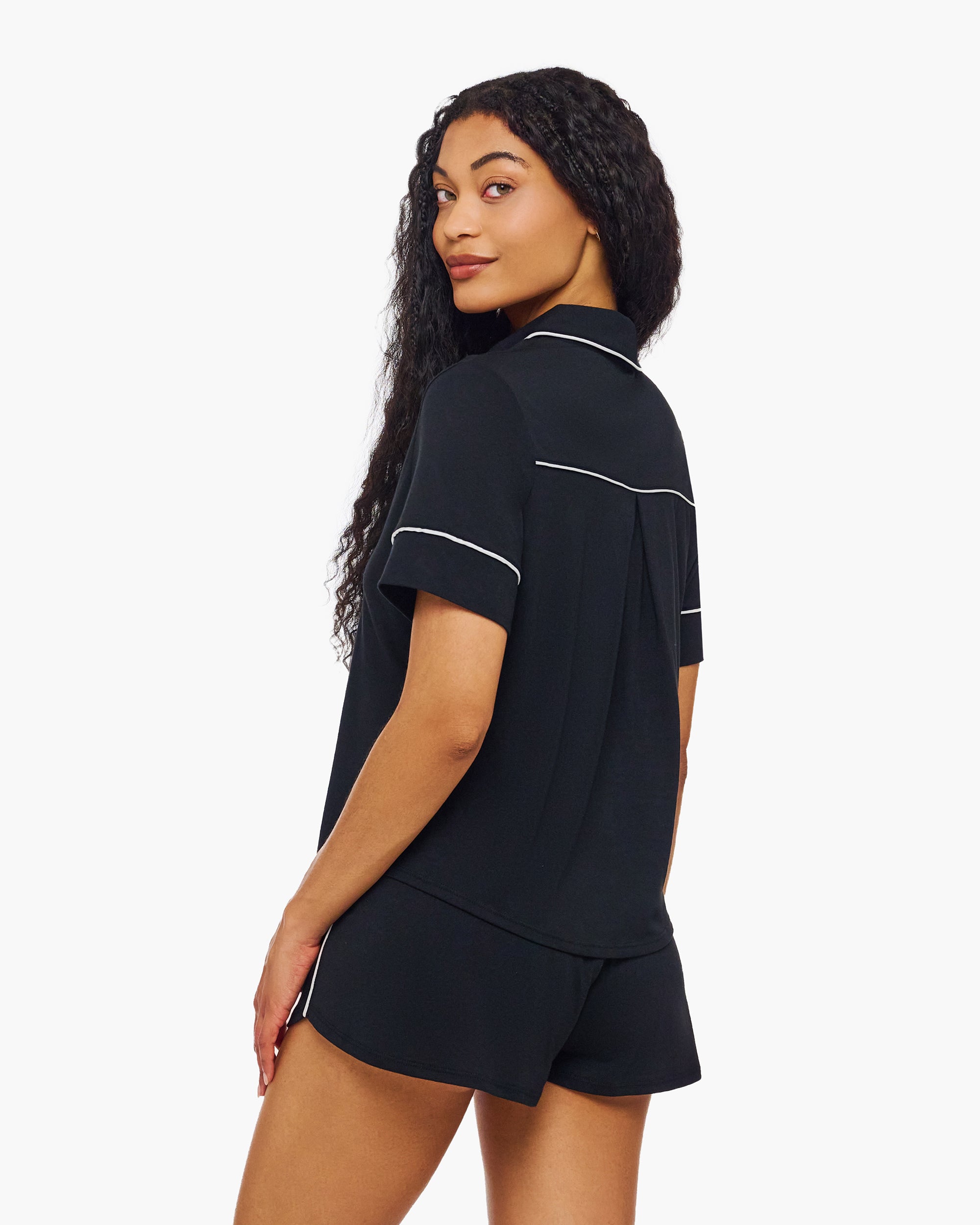 Noir Ensemble - Pima Lusso Ensemble Haut À Manches Courtes Et Short Boxer