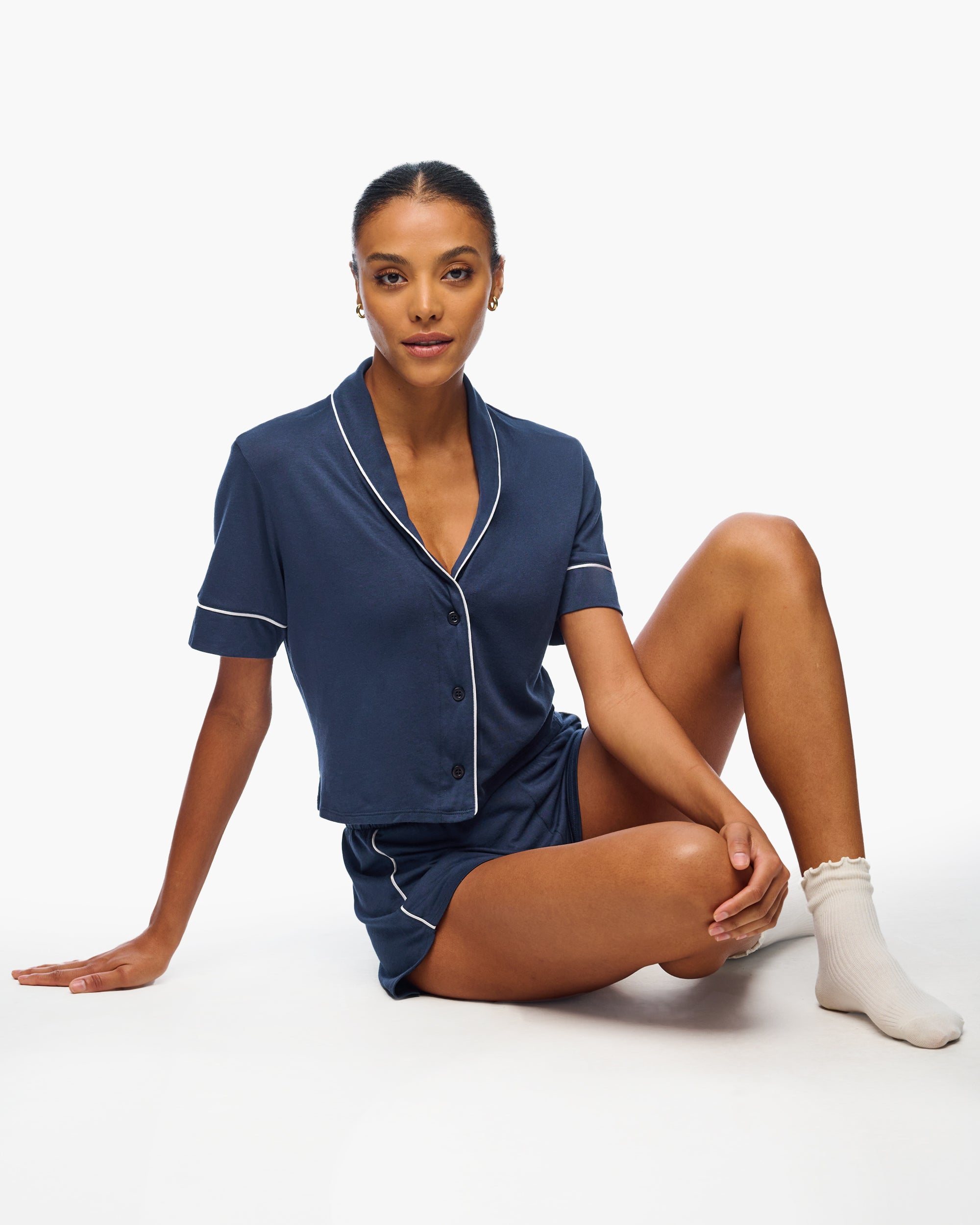 Blue Set - Pima Lusso Short Sleeve Top & Boxer Set