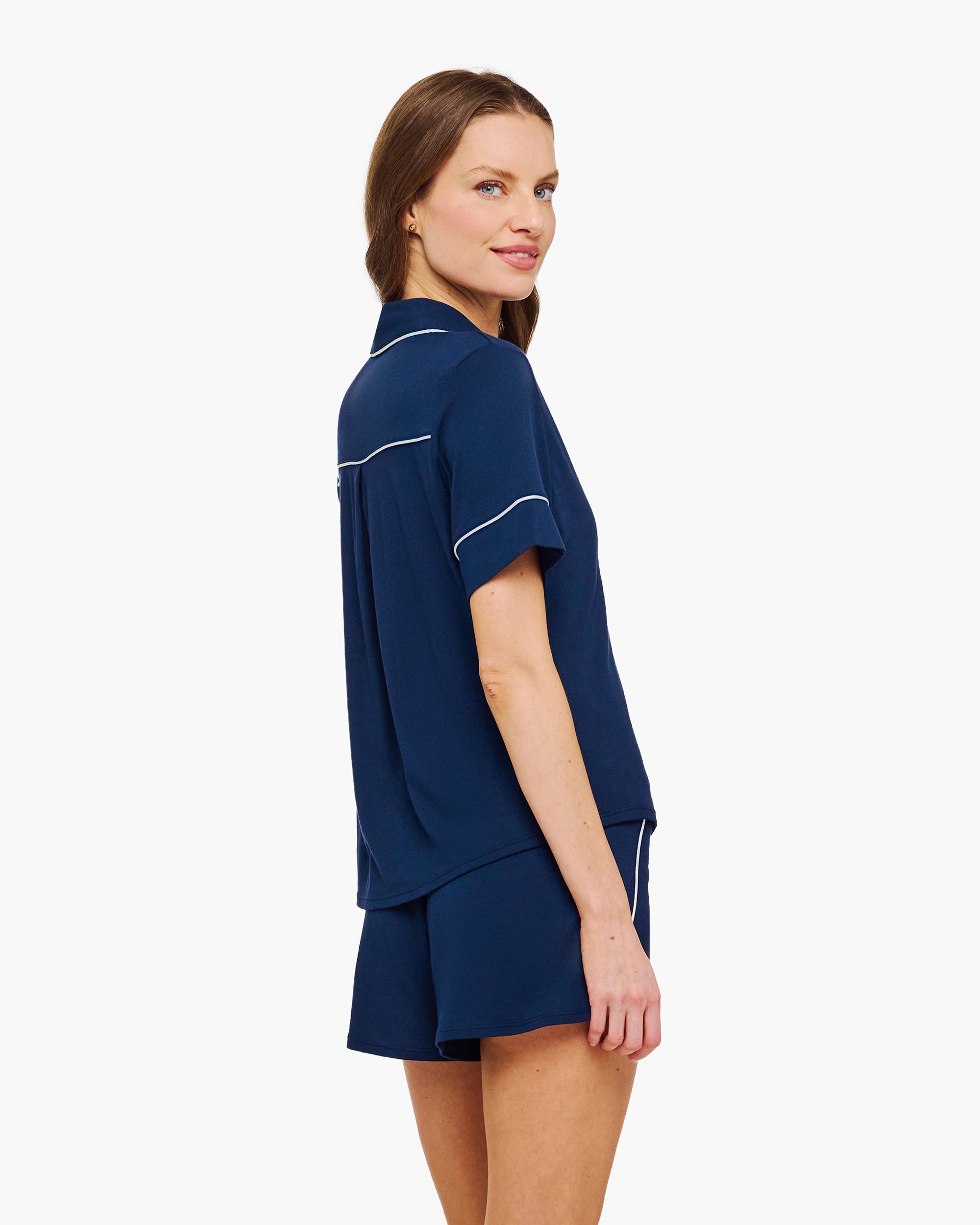 Blu Set - Pima Lusso Completo Con Top A Maniche Corte E Short Boxer