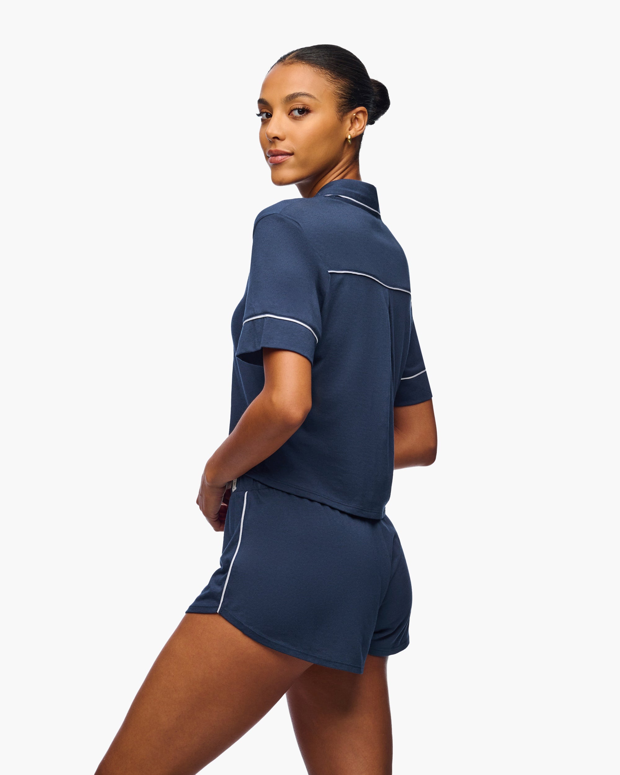 Blu Set - Pima Lusso Completo Con Top A Maniche Corte E Short Boxer