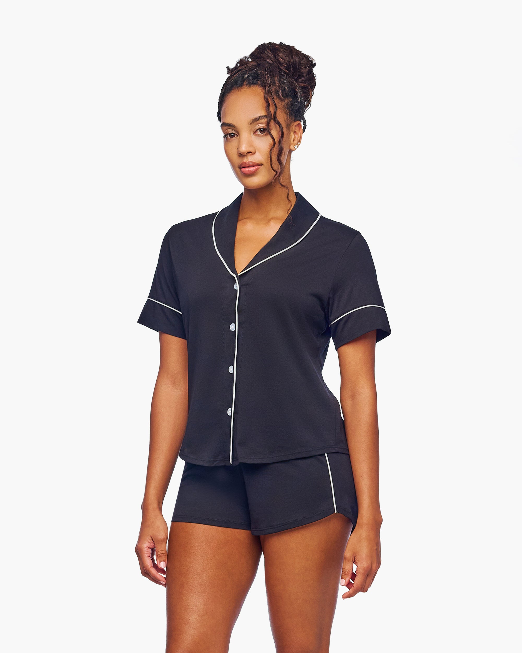 Black Set - Bella Lusso Short Sleeve Pajama Short Sleepwear Set