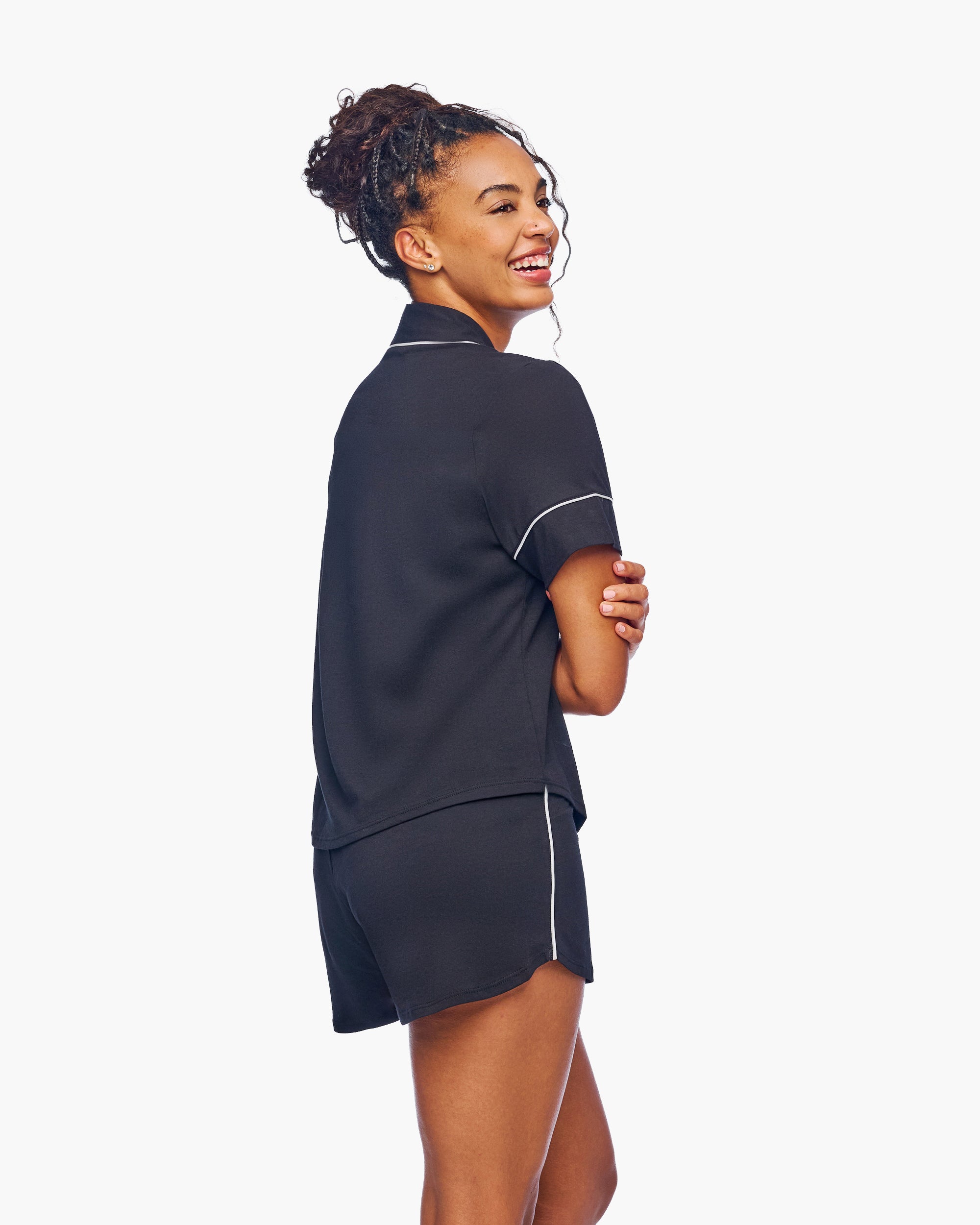 Black Set - Bella Lusso Short Sleeve Pajama Short Sleepwear Set