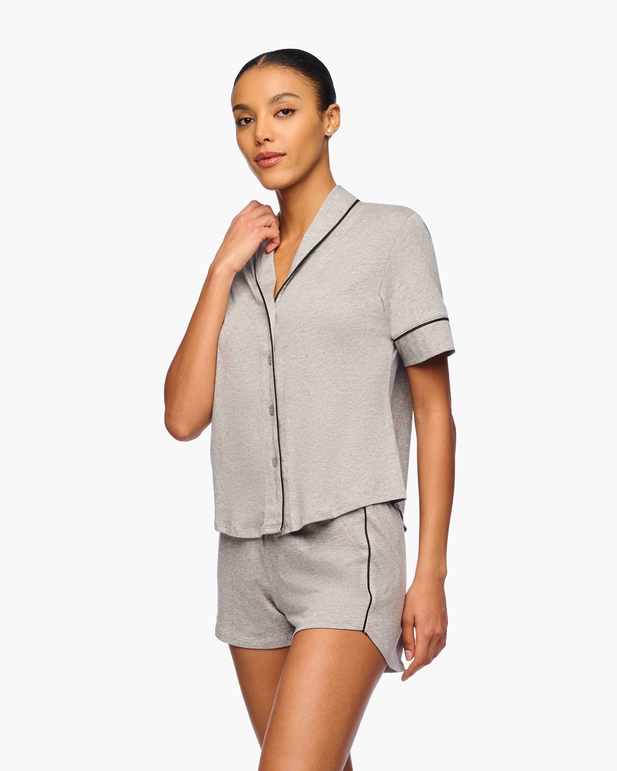 Gray Set - Bella Lusso Short Sleeve Pajama Short Sleepwear Set