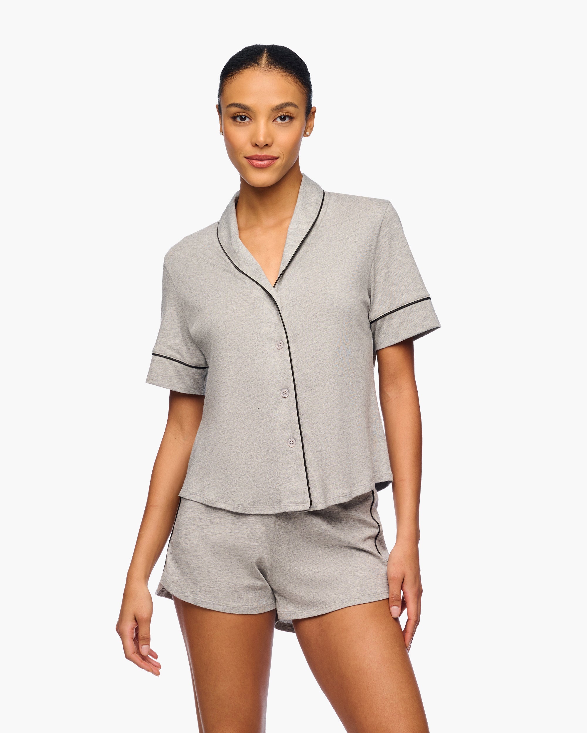 Gray Set - Bella Lusso Short Sleeve Pajama Short Sleepwear Set
