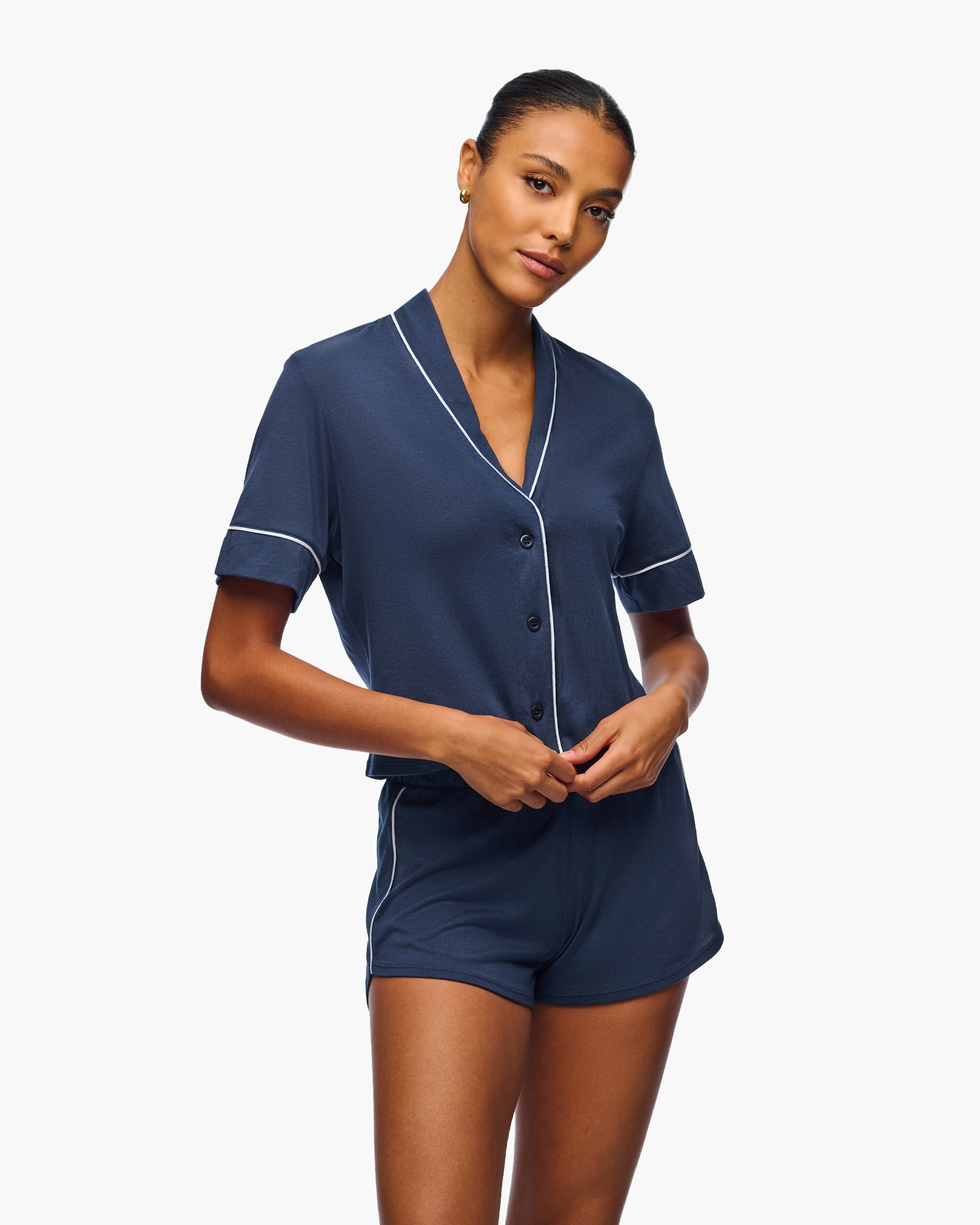 Azul Conjuntos - Bella Lusso Conjunto Pijama De Manga Corta Y Shorts