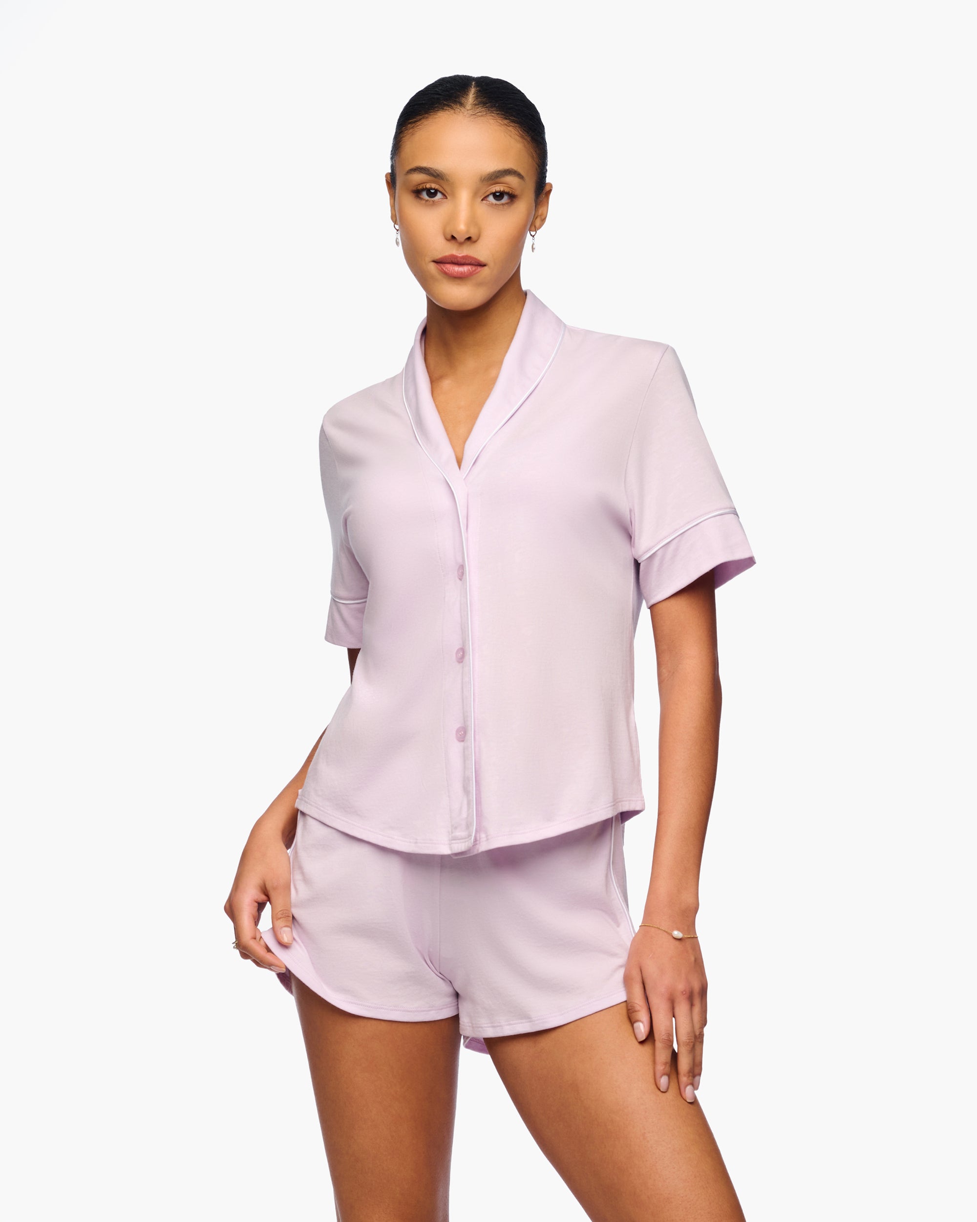 Púrpura Conjuntos - Bella Lusso Conjunto Pijama De Manga Corta Y Shorts