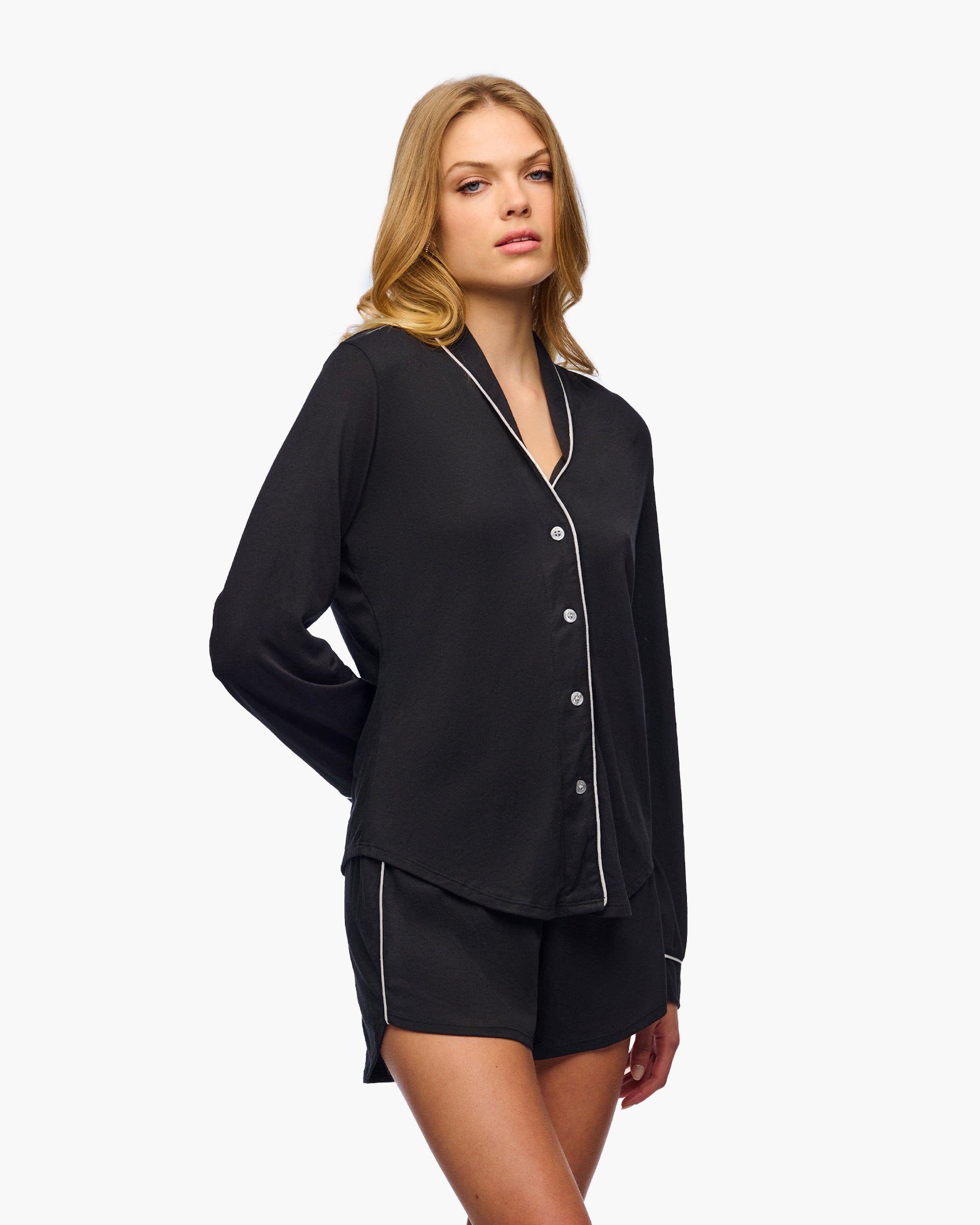 Schwarz Set - Pima Lusso Schlafanzug Mit Top & Shorts