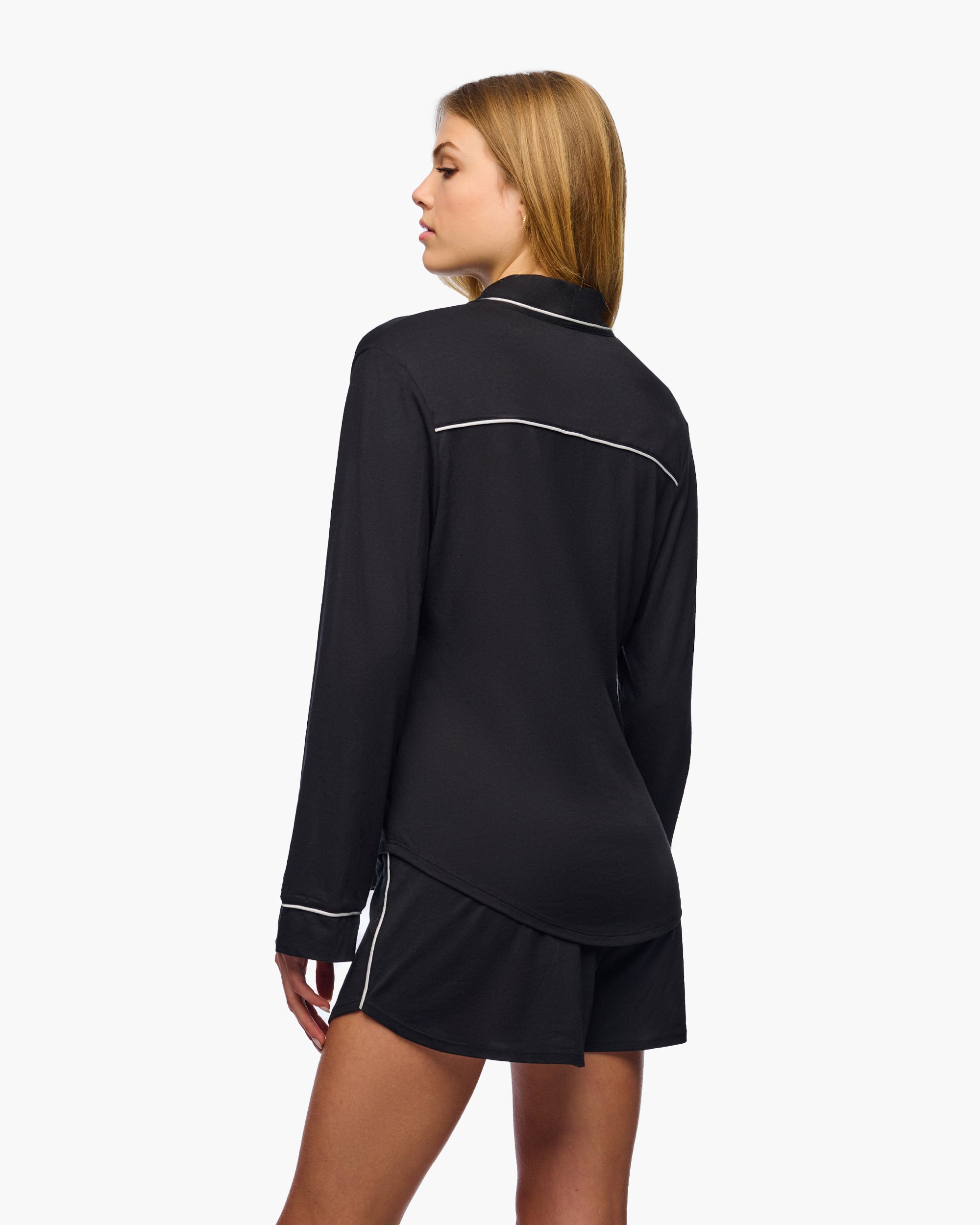 Black Set - Pima Lusso Long Sleeve Top & Boxer Pajama Set