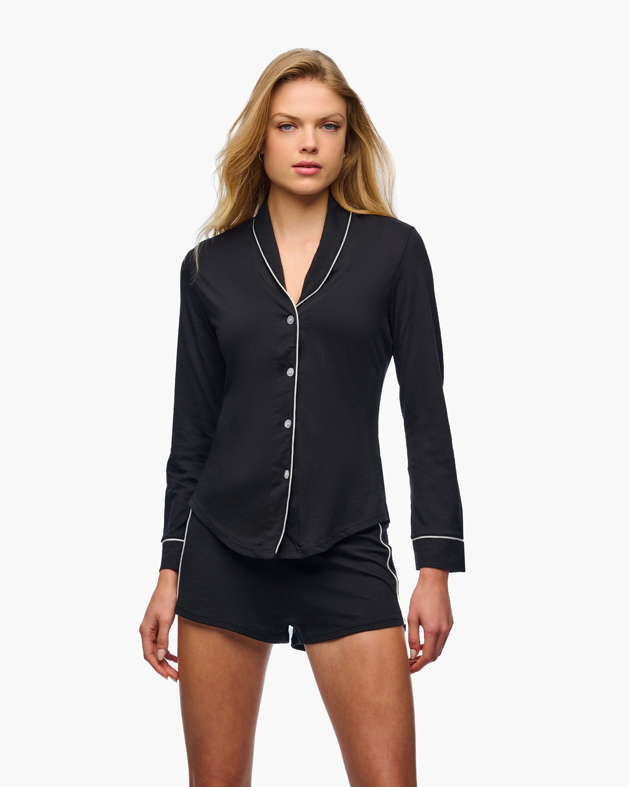 Negro Conjuntos - Pima Lusso Pijama Con Top Y Short