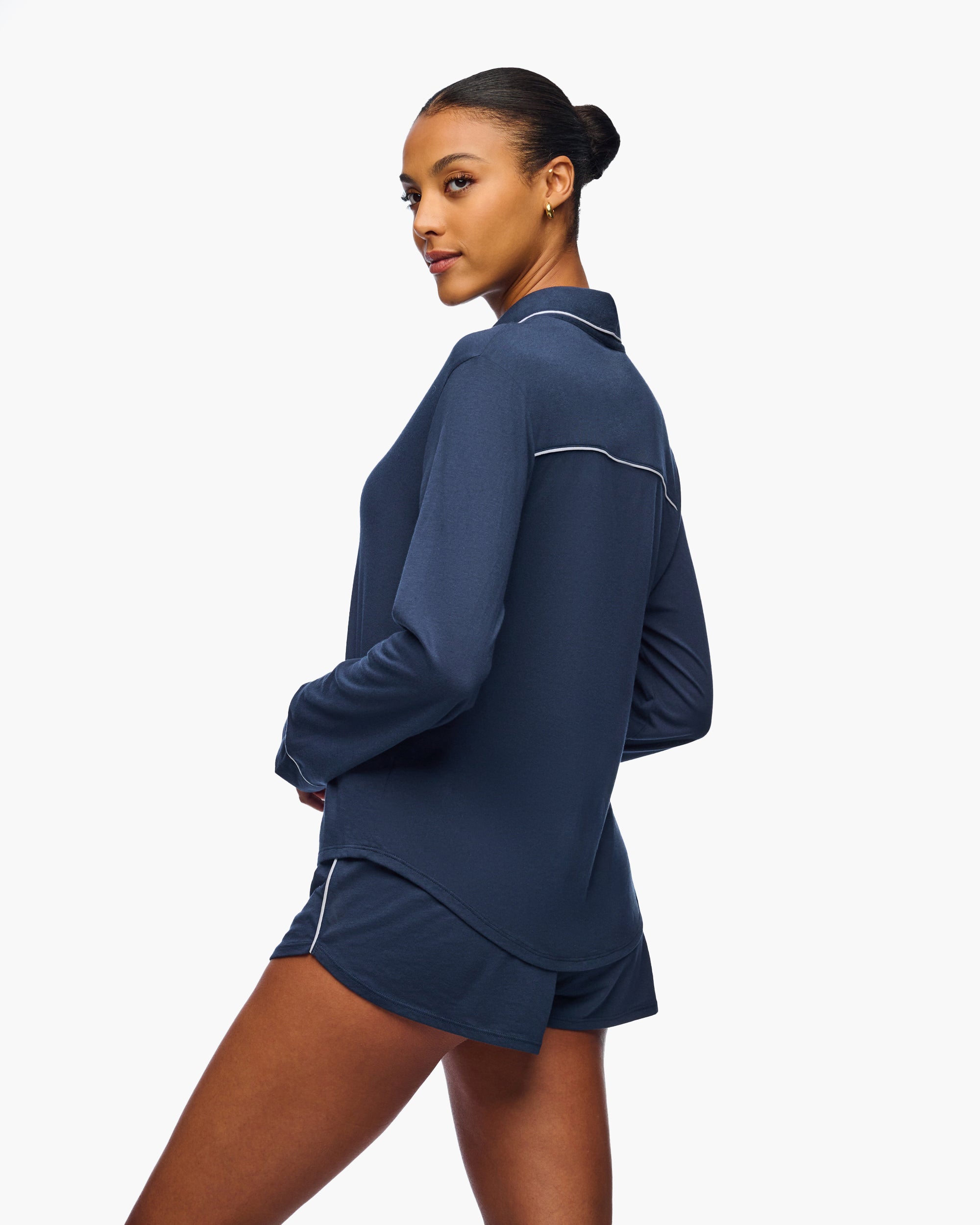 Bleue Ensemble - Pima Lusso Ensemble Haut À Manches Longues Et Short Boxer