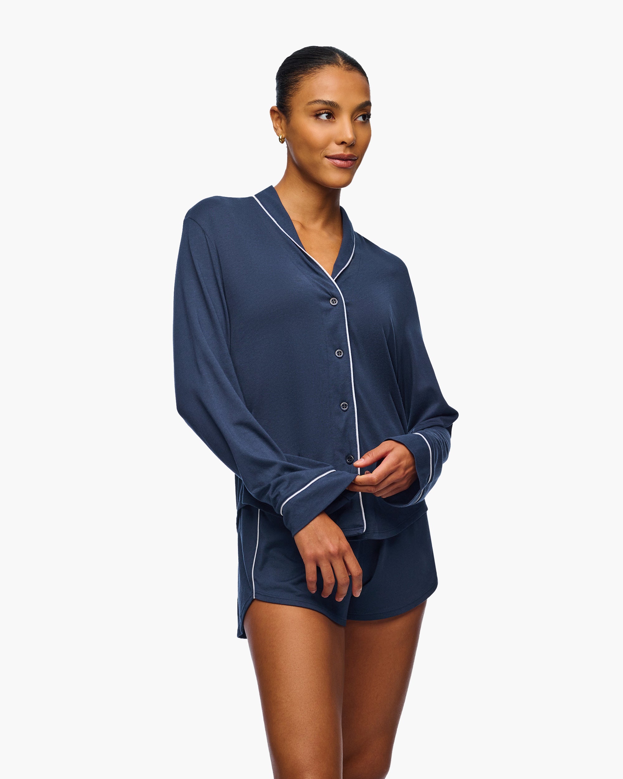 Bleue Ensemble - Pima Lusso Ensemble Haut À Manches Longues Et Short Boxer