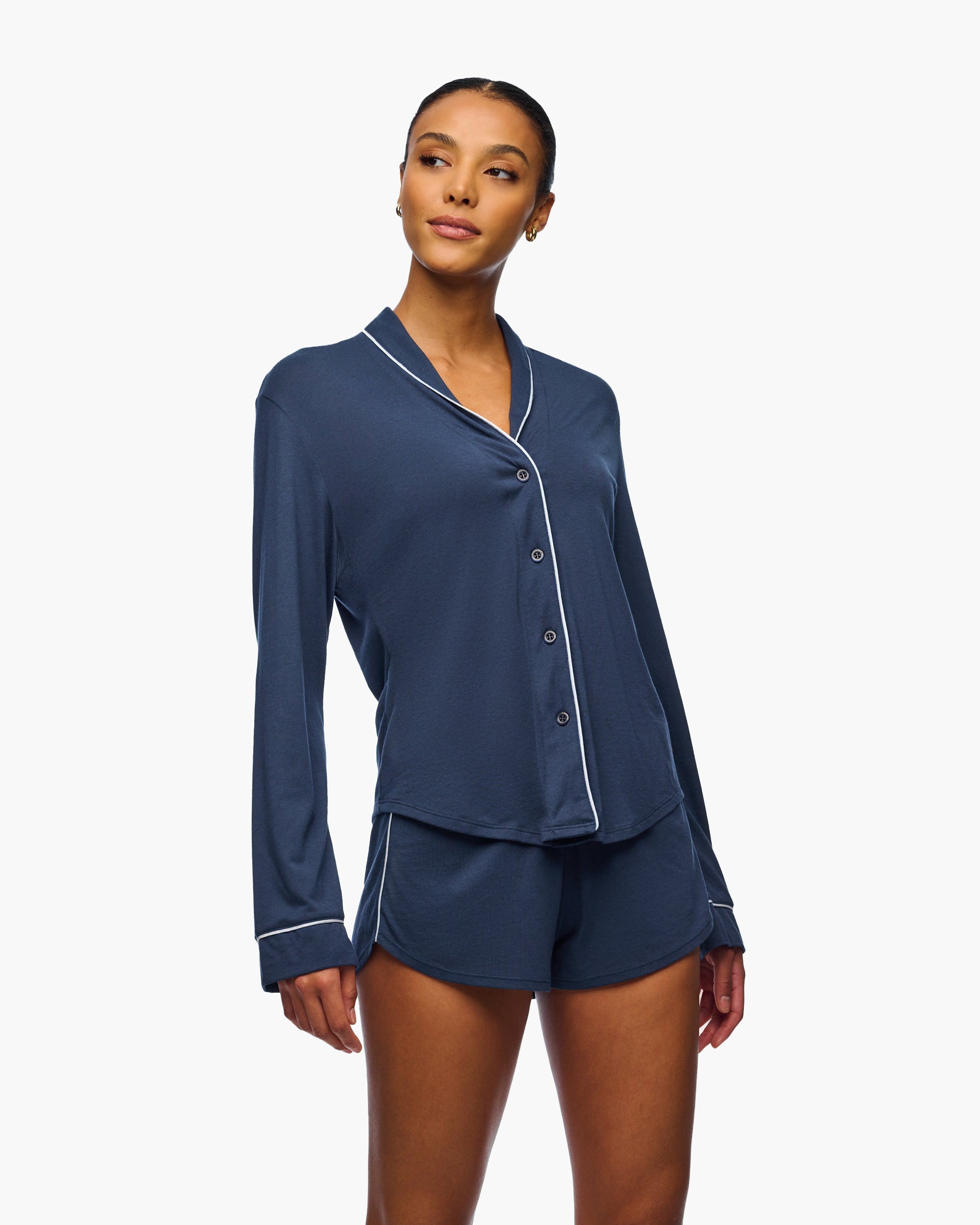 Azul Conjuntos - Bella Lusso Conjunto De Top De Manga Larga Y Short Tipo Bóxer