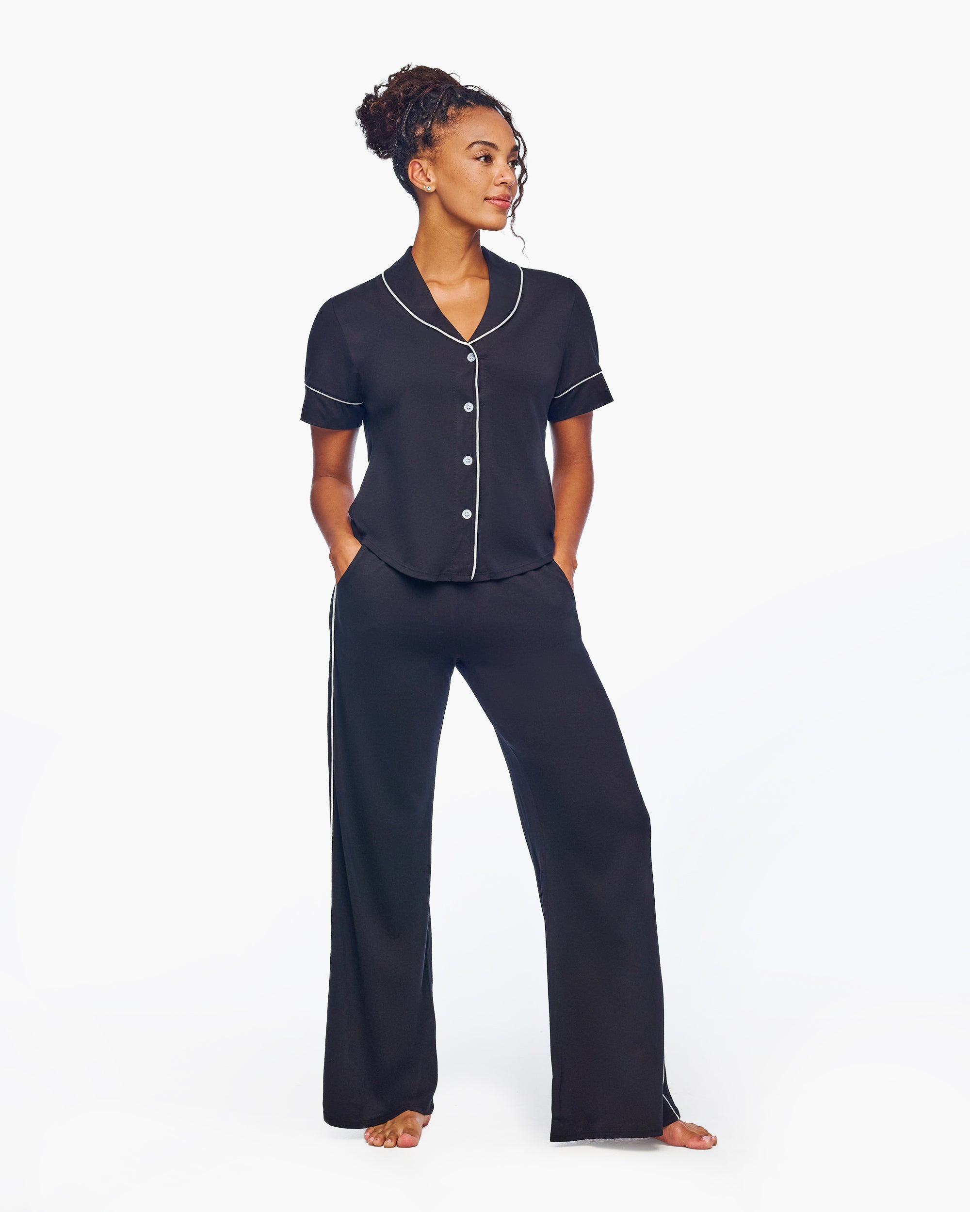 Noir Ensemble - Bella Lusso Ensemble Haut Manches Courtes & Pantalon