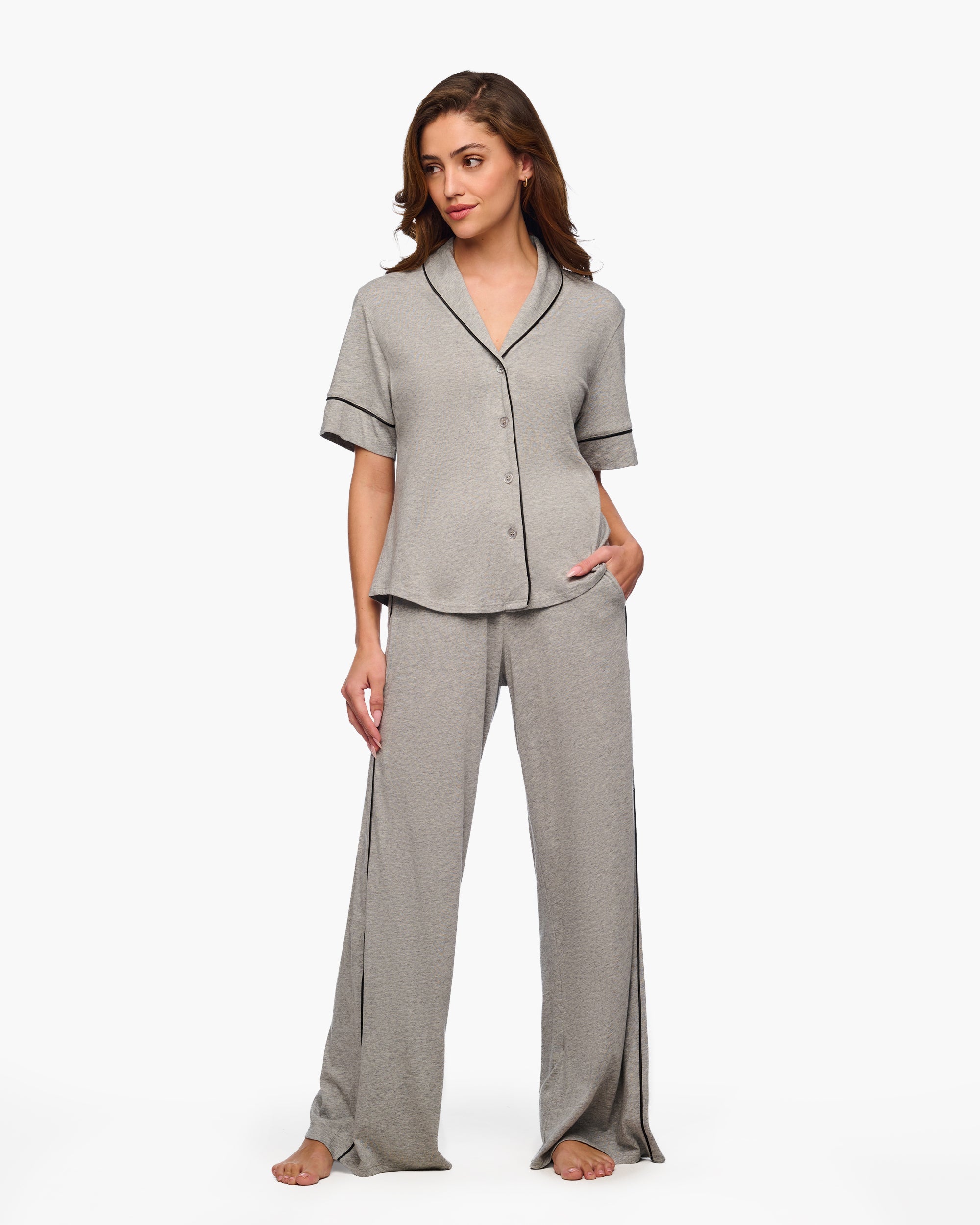 Gray Set - Bella Lusso Short Sleeve Top & Pant Set