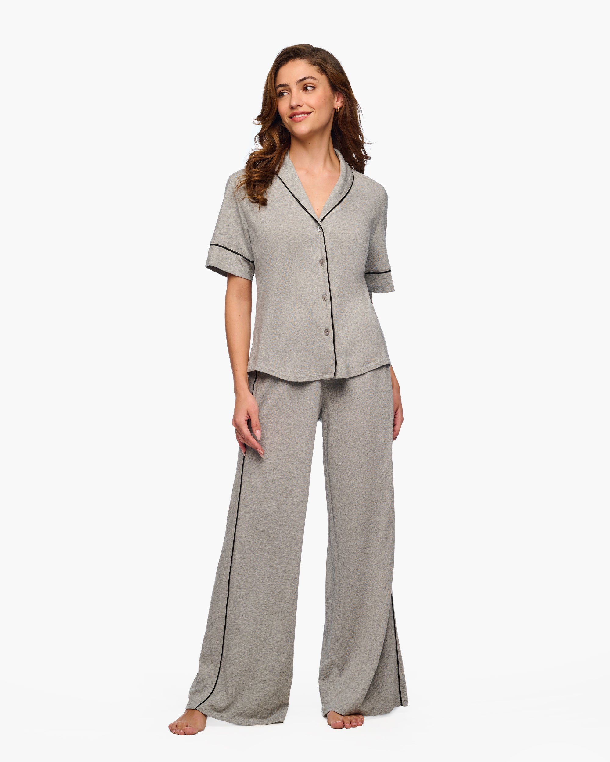 Gray Set - Bella Lusso Short Sleeve Top & Pant Set