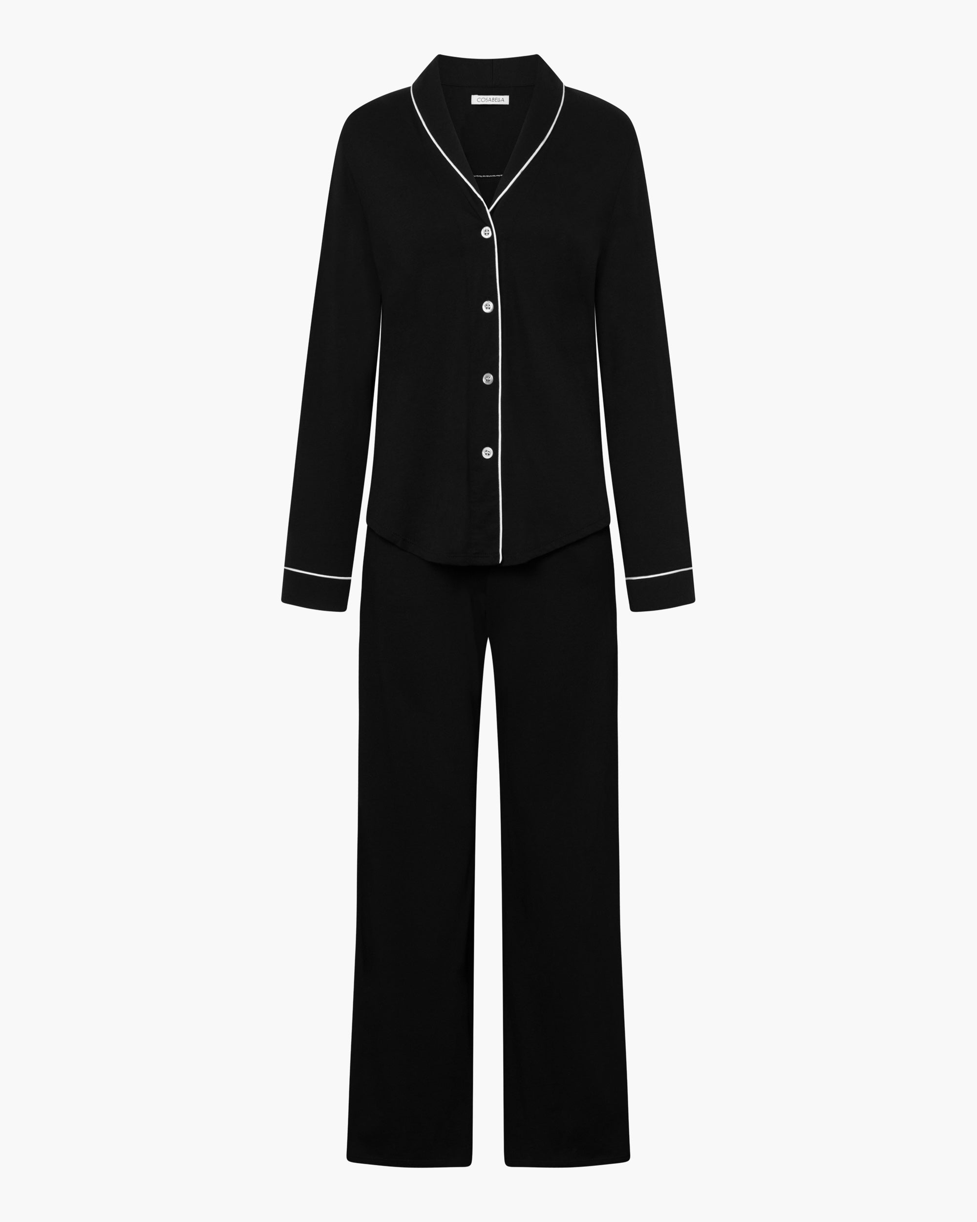 Nero Set - Pima Lusso Completo Con Top A Maniche Lunghe E Pantaloni