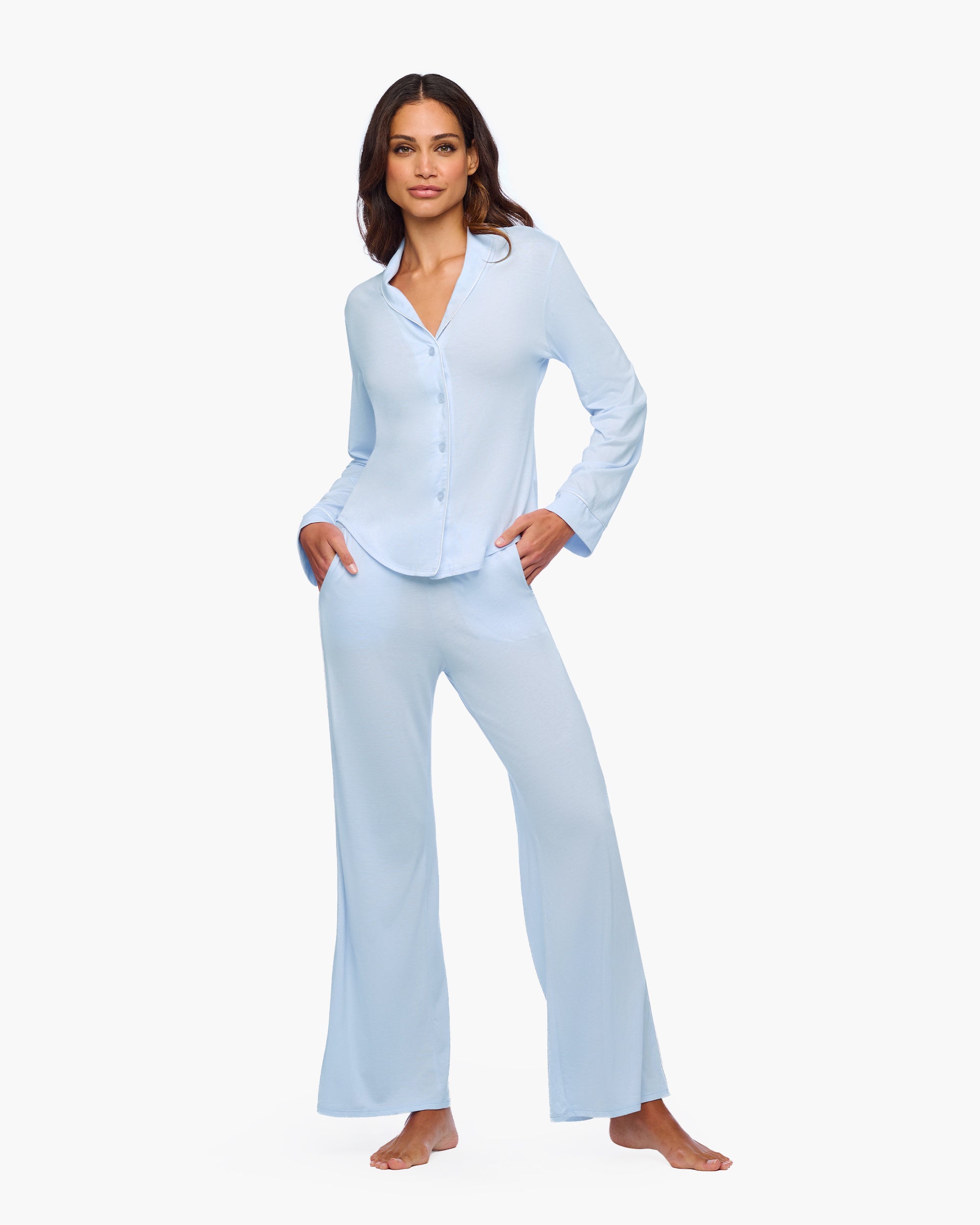 Bleue Ensemble - Pima Lusso Pyjama Complet Manches Longues