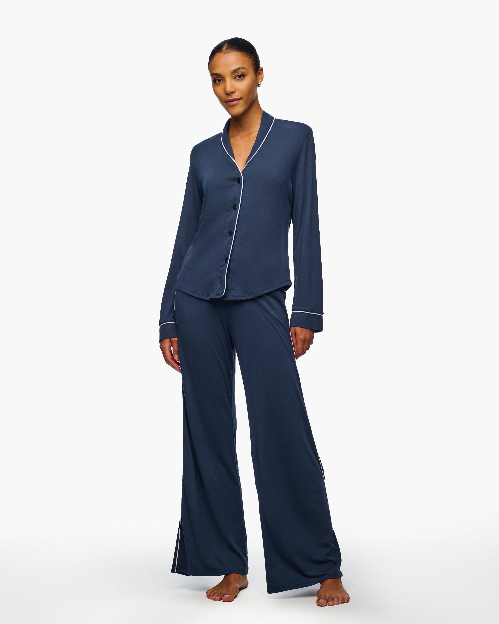 Bleue Ensemble - Pima Lusso Ensemble Haut À Manches Longues Et Pantalon