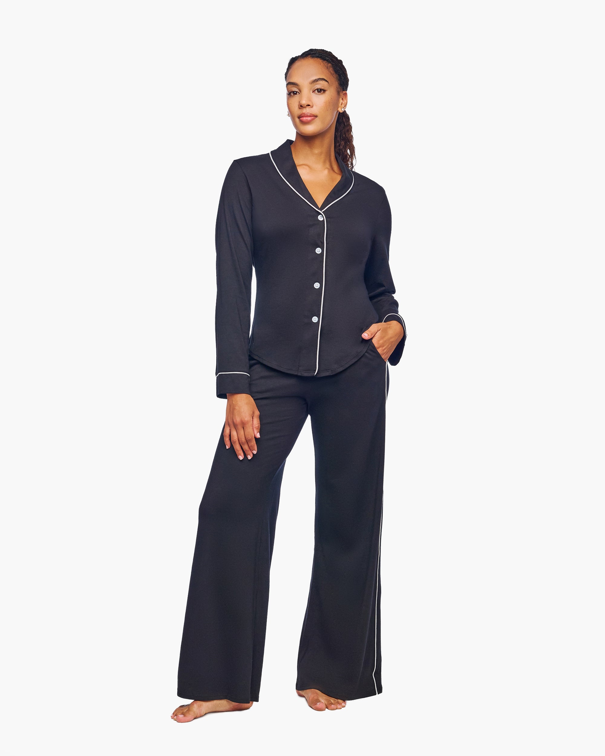 Black Set - Bella Lusso Long Sleeve Pajama Pant Set Sleepwear