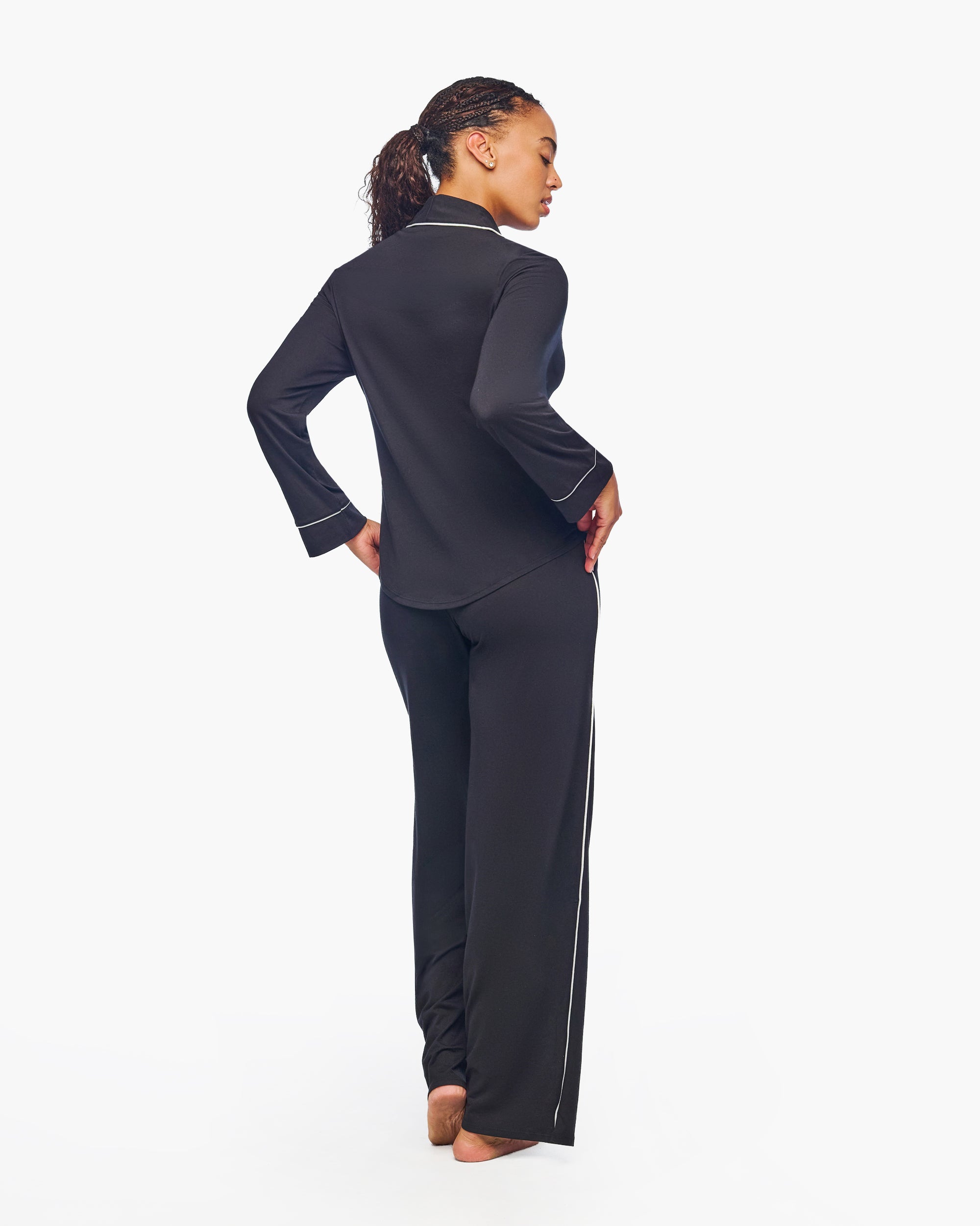 Black Set - Bella Lusso Long Sleeve Pajama Pant Set Sleepwear