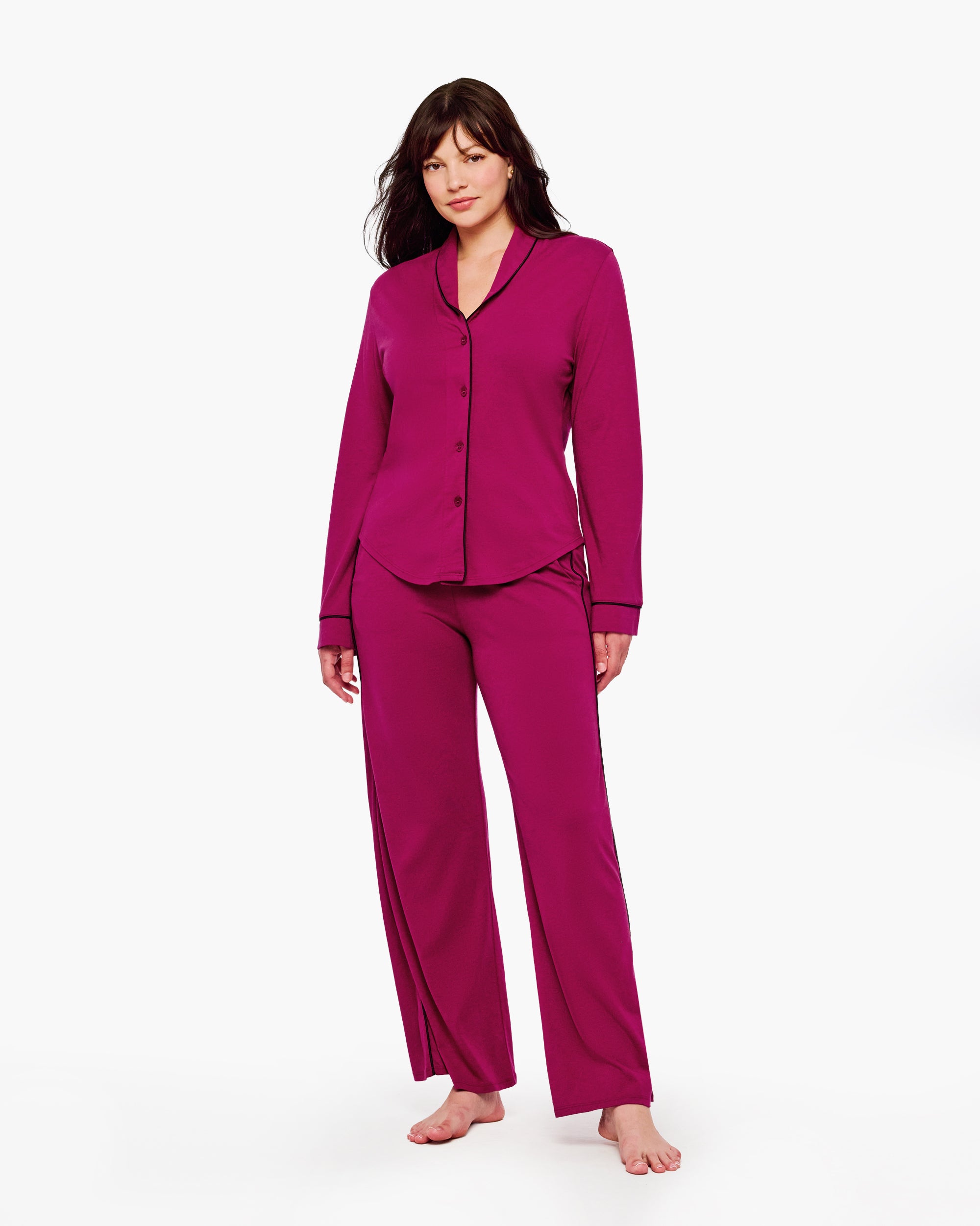 Red Set - Bella Lusso Long Sleeve Pajama Pant Set Sleepwear