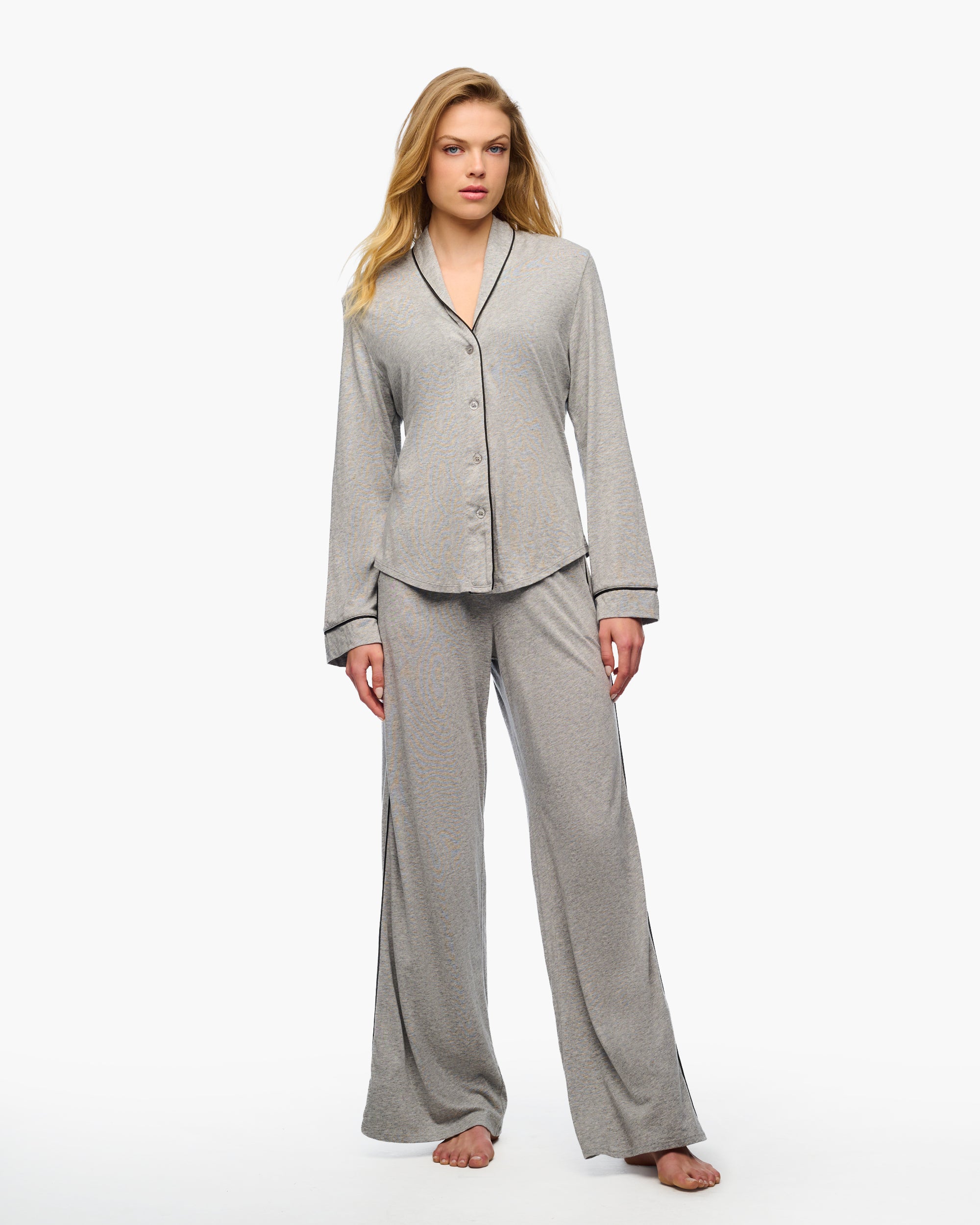 Gray Set - Bella Lusso Long Sleeve Pajama Pant Set Sleepwear