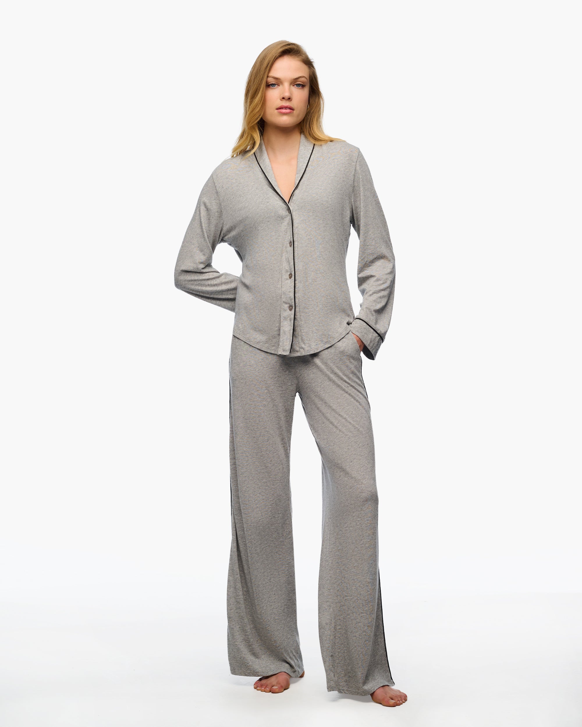 Gray Set - Bella Lusso Long Sleeve Pajama Pant Set Sleepwear