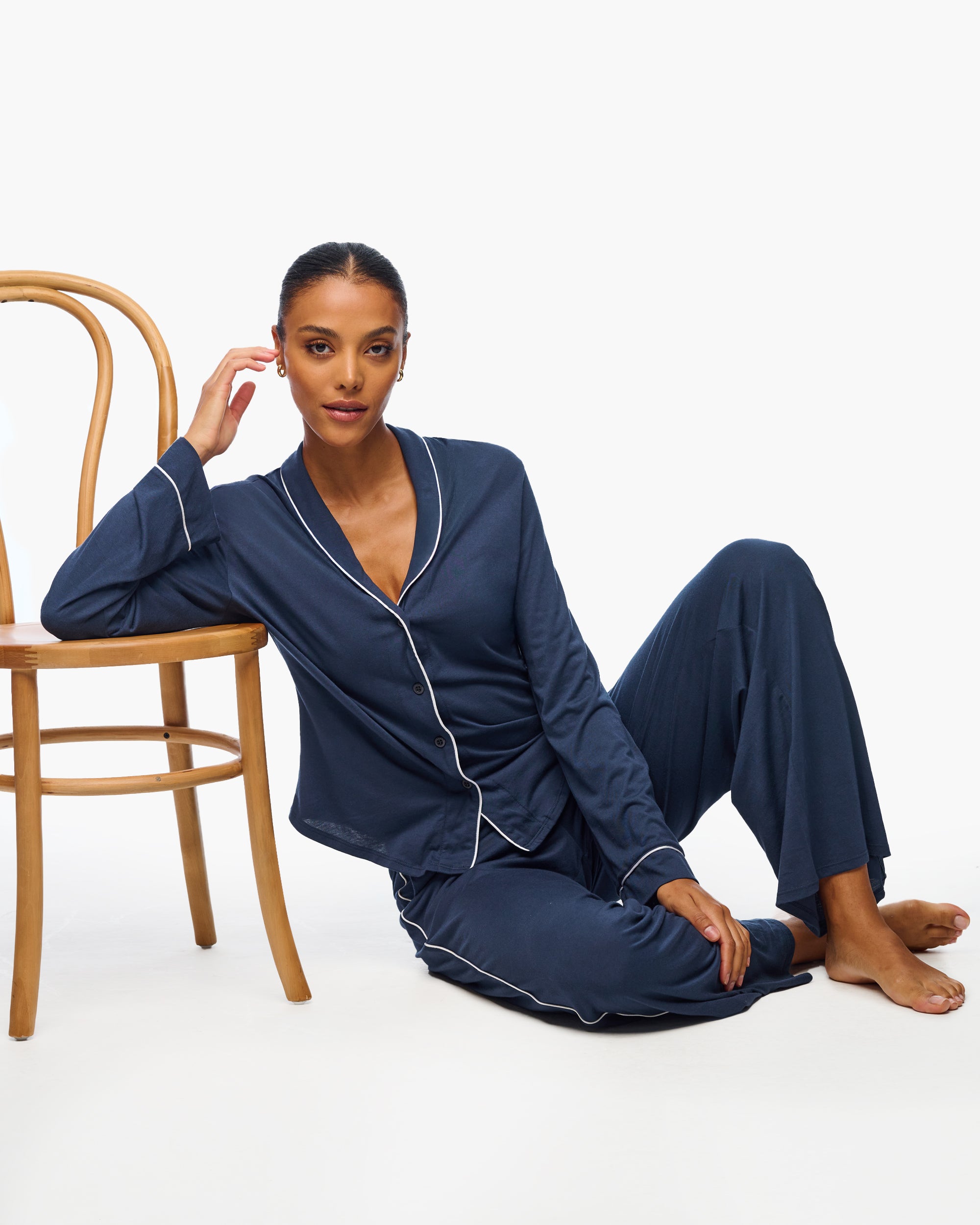 Blu Set - Bella Lusso Set Pigiama Manica Lunga E Pantalone