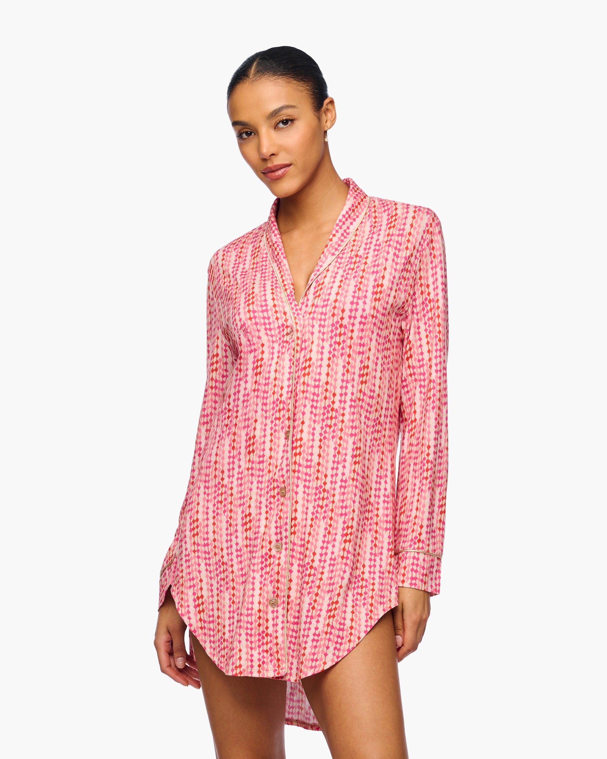 Rosa Maglie - Pima Lusso Printed Camicina Da Notte Stampata