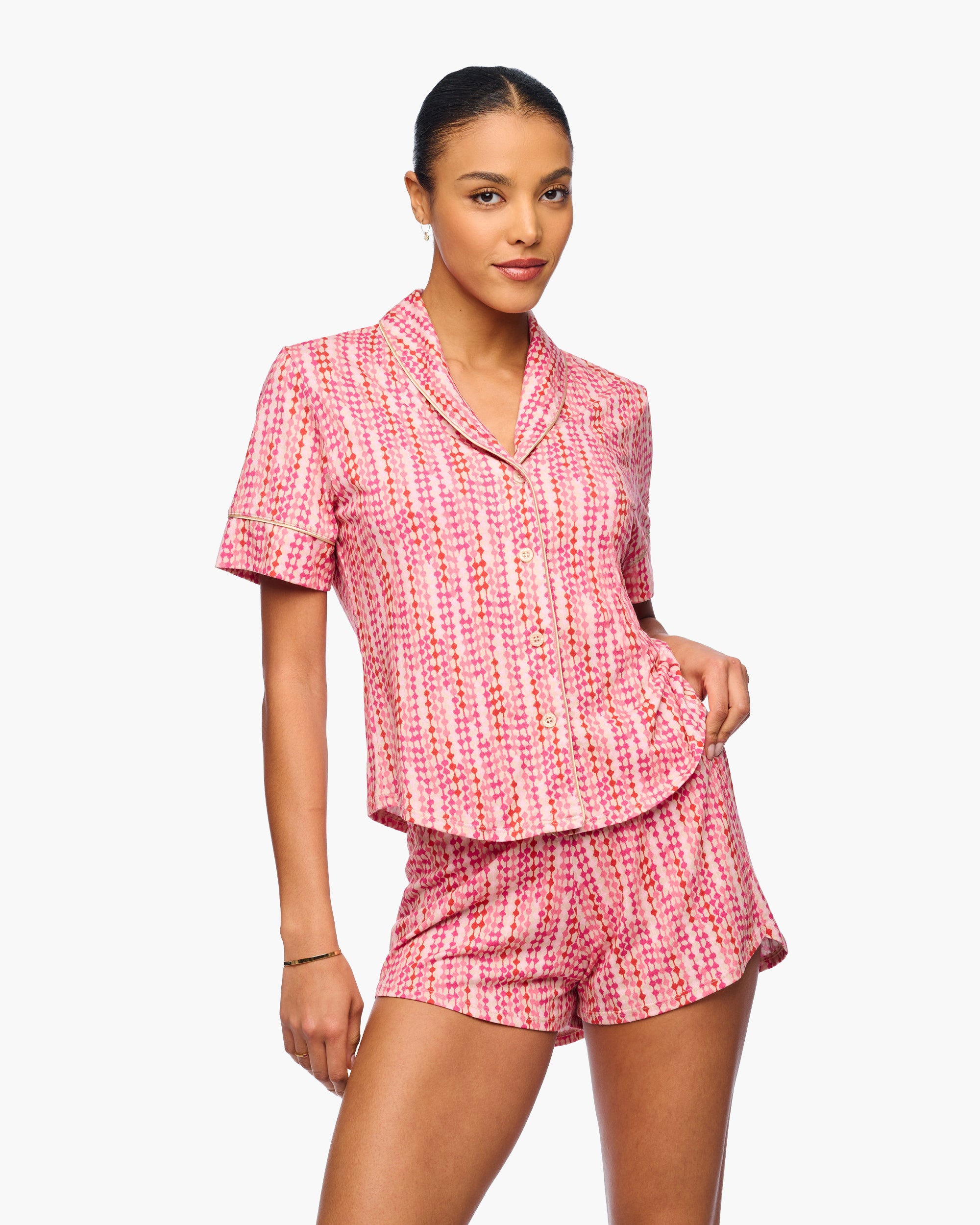Rose Ensemble - Pima Lusso Printed Ensemble Haut À Manches Courtes Et Short Boxerr