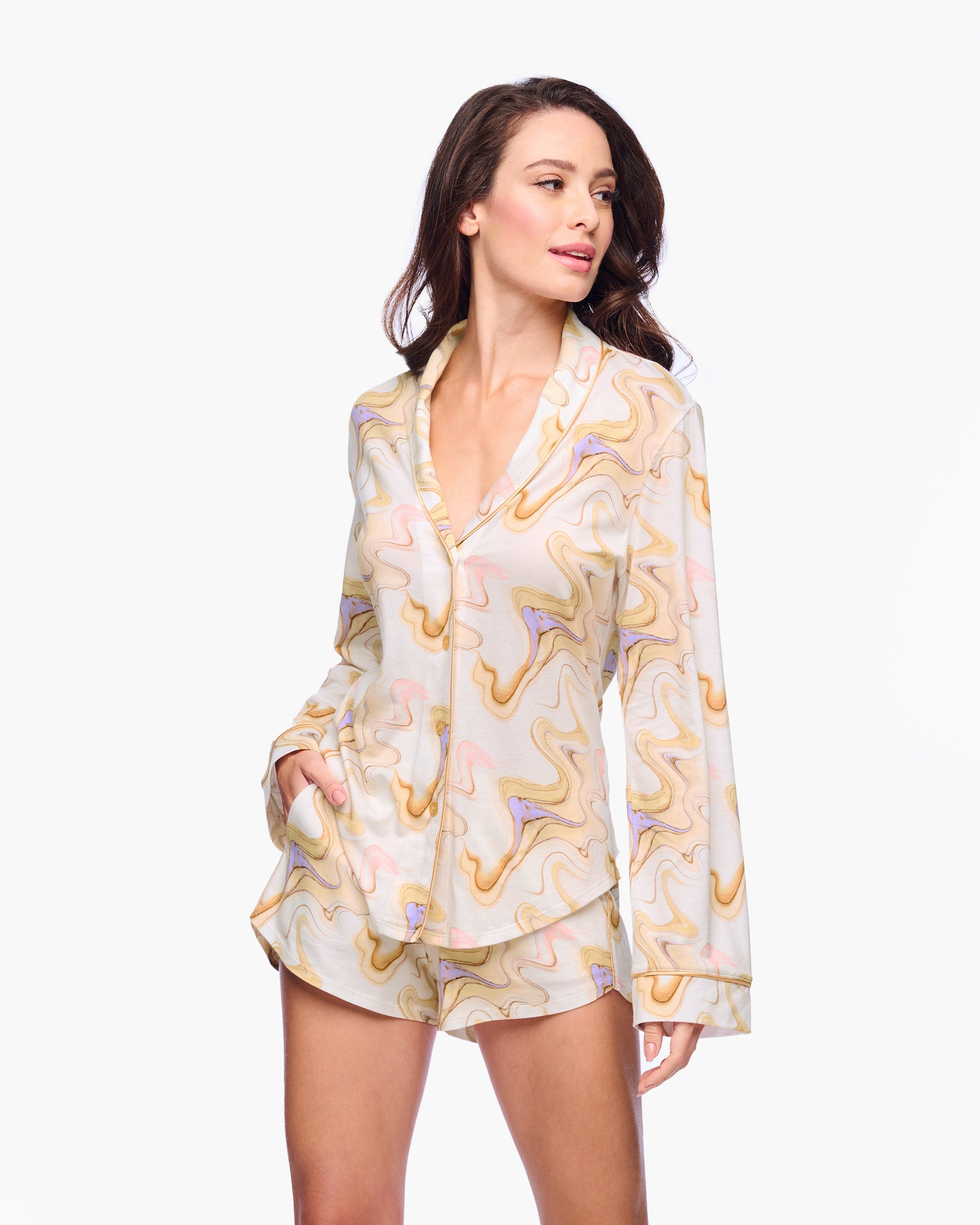 Multi Set - Pima Lusso Printed Printed Long Sleeve Top & Boxer Pajama Set