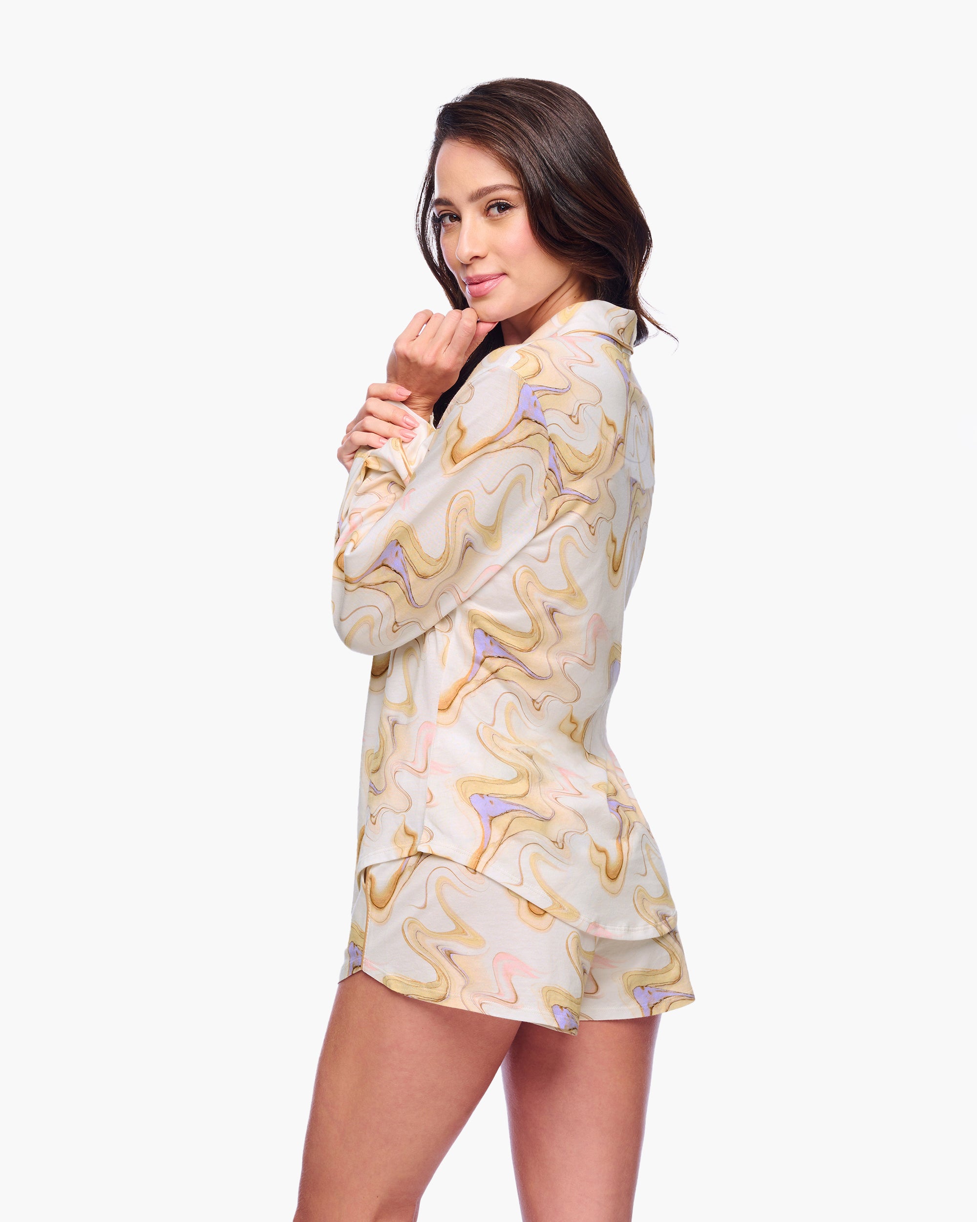 Multi Set - Pima Lusso Printed Bedrucktes Langarm-Top & Boxer-Pyjama-Set