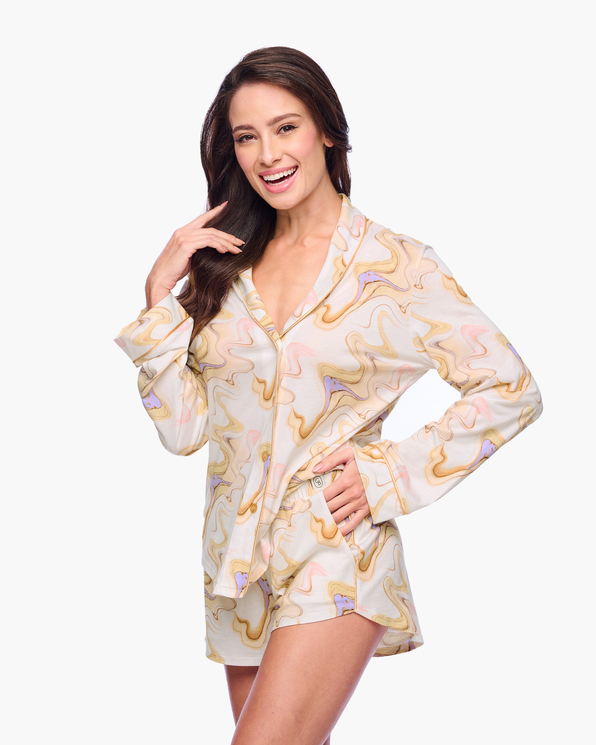 Multi Set - Pima Lusso Printed Bedrucktes Langarm-Top & Boxer-Pyjama-Set