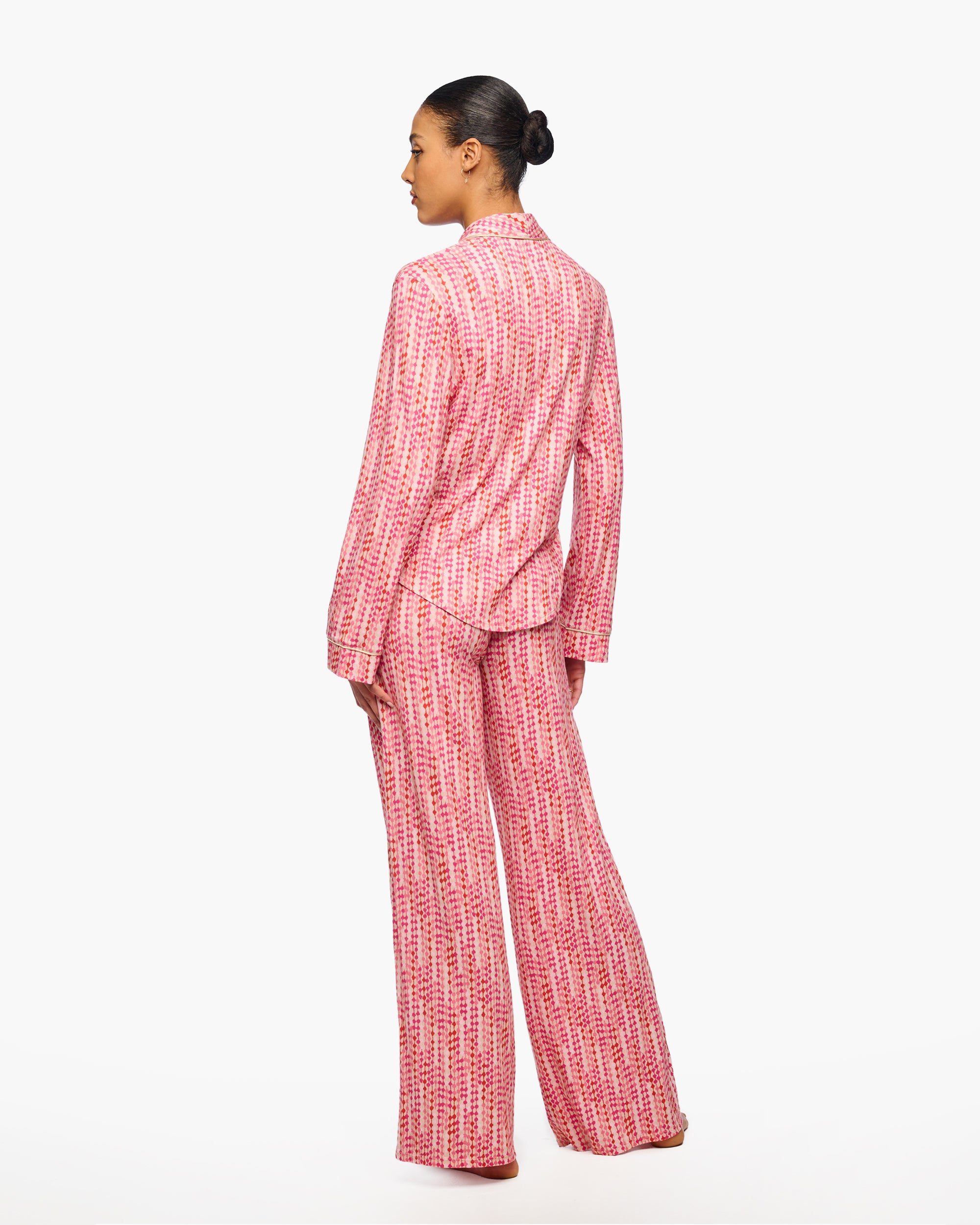 Rosa Set - Pima Lusso Printed Top A Maniche Lunghe Stampato & Completo Pigiama Con Pantalone