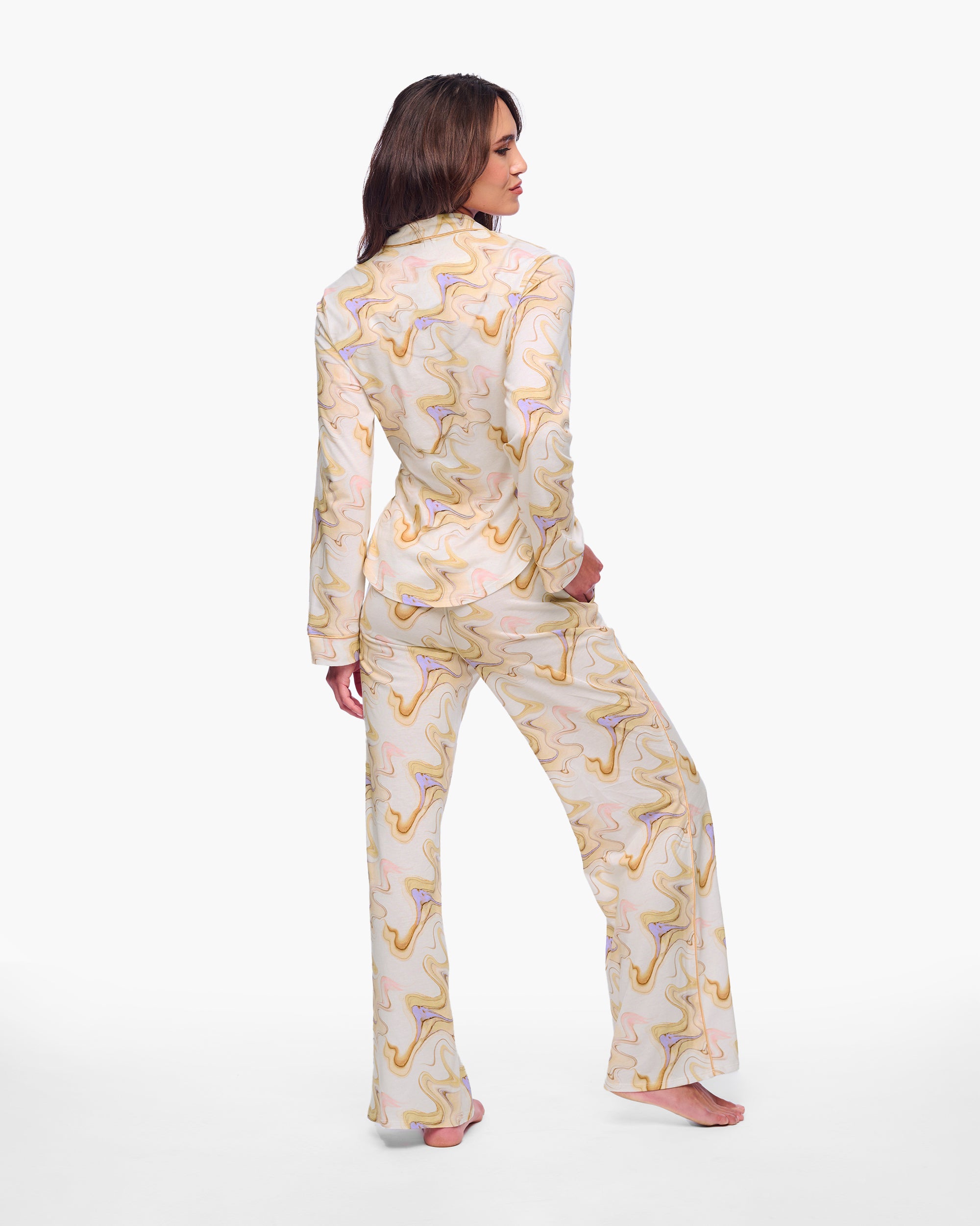 Multi Set - Pima Lusso Printed Top A Maniche Lunghe Stampato & Completo Pigiama Con Pantalone