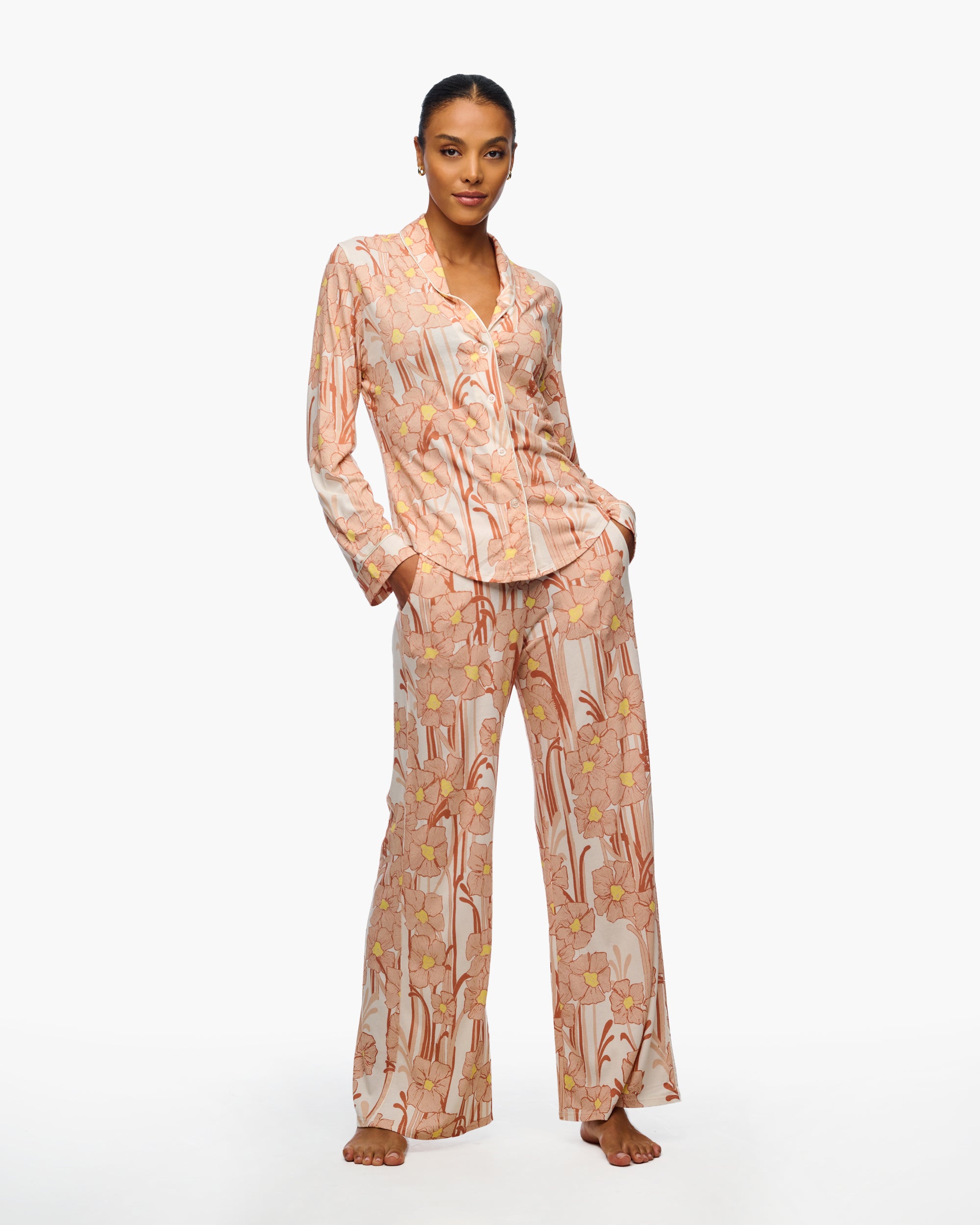 Stampa Set - Pima Lusso Printed Top A Maniche Lunghe Stampato & Completo Pigiama Con Pantalone