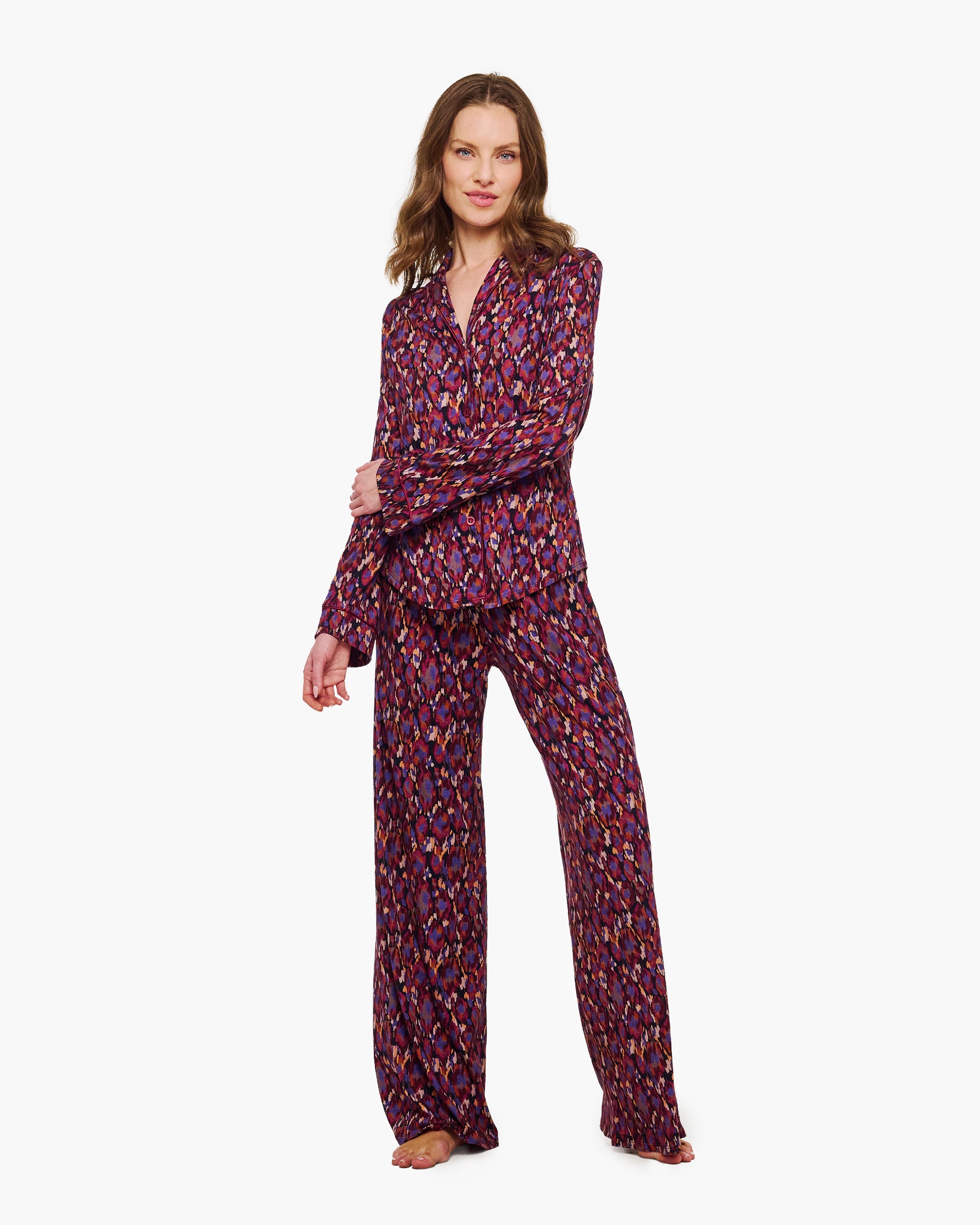 Print Set - Bella Lusso Printed Long Sleeve Top & Boxer Pajama Set