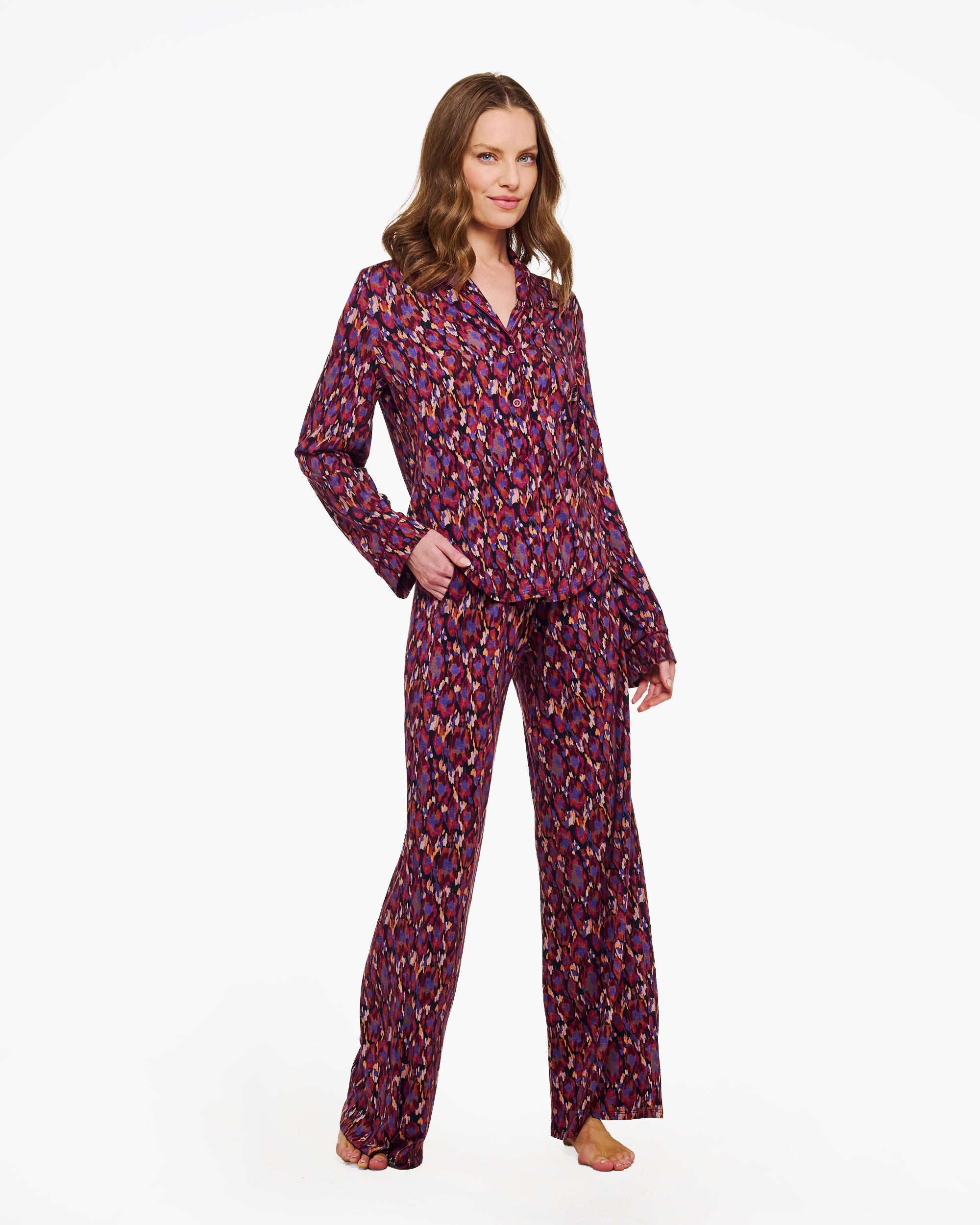 Print Set - Bella Lusso Printed Long Sleeve Top & Boxer Pajama Set