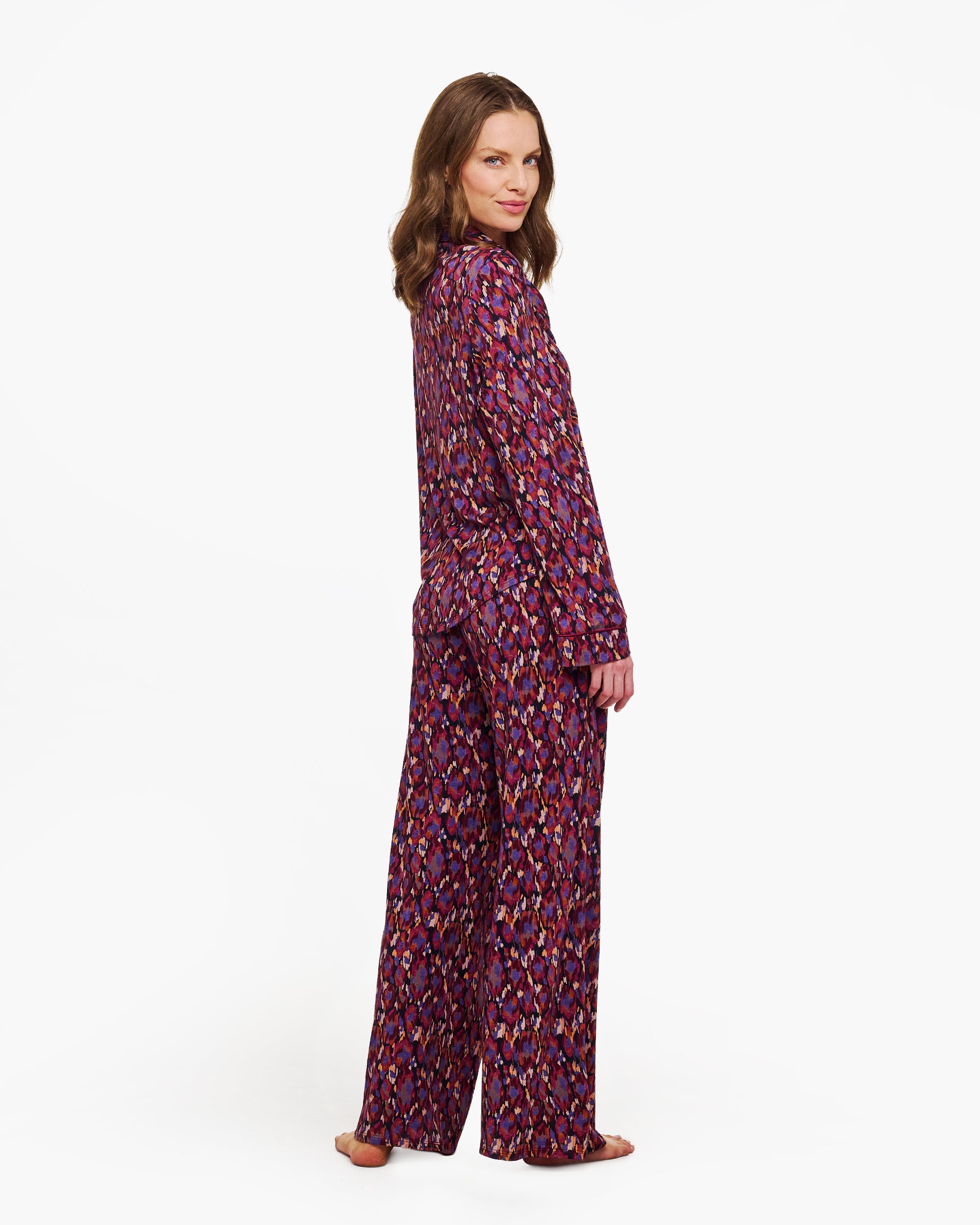 Print Set - Bella Lusso Printed Long Sleeve Top & Boxer Pajama Set